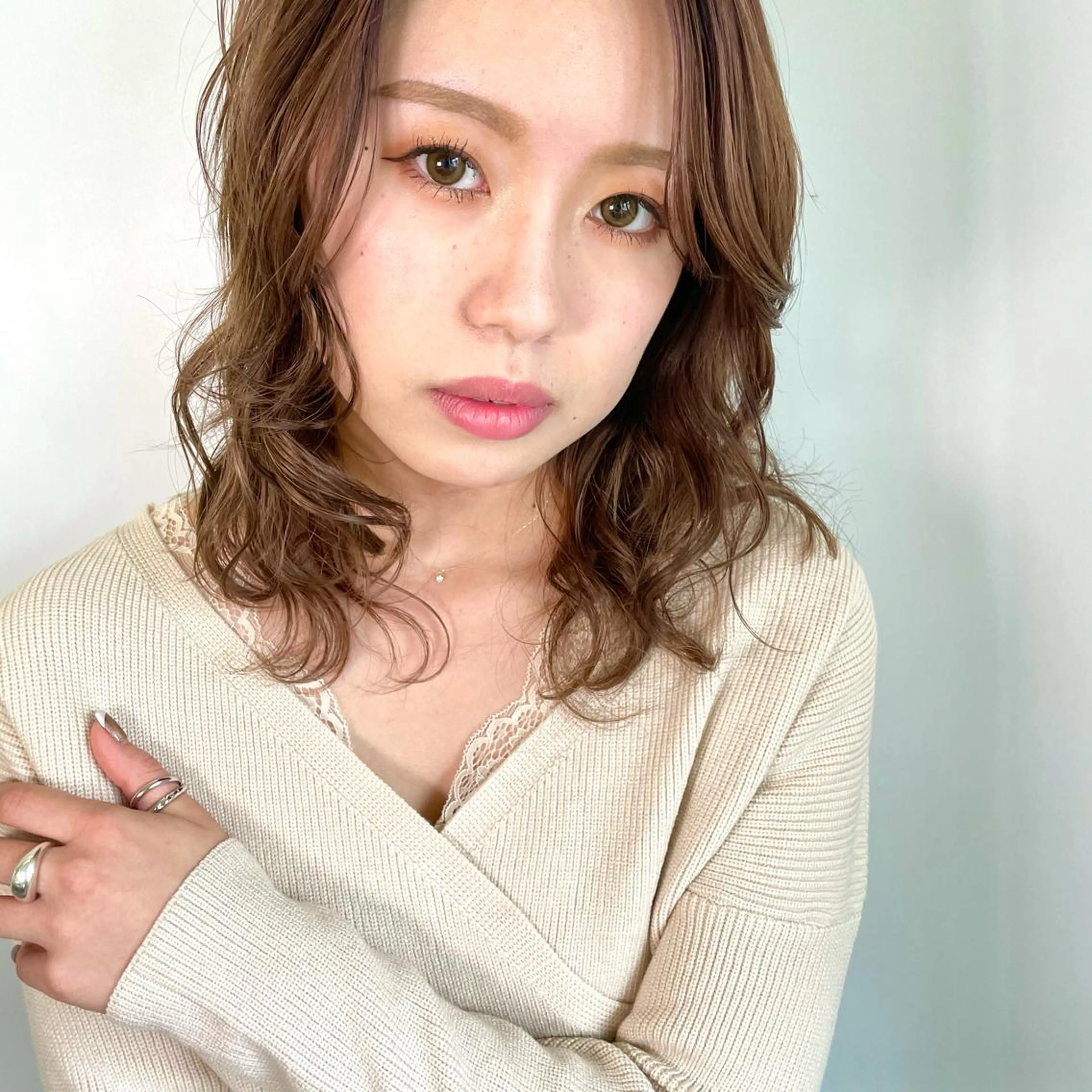 セミロング カラー パーマ ヘアアレンジ かきあげバング GO TODAY  SHAiRE SALON岡山所属・Sana/ 耳ツボ/インナーのヘアスタイル