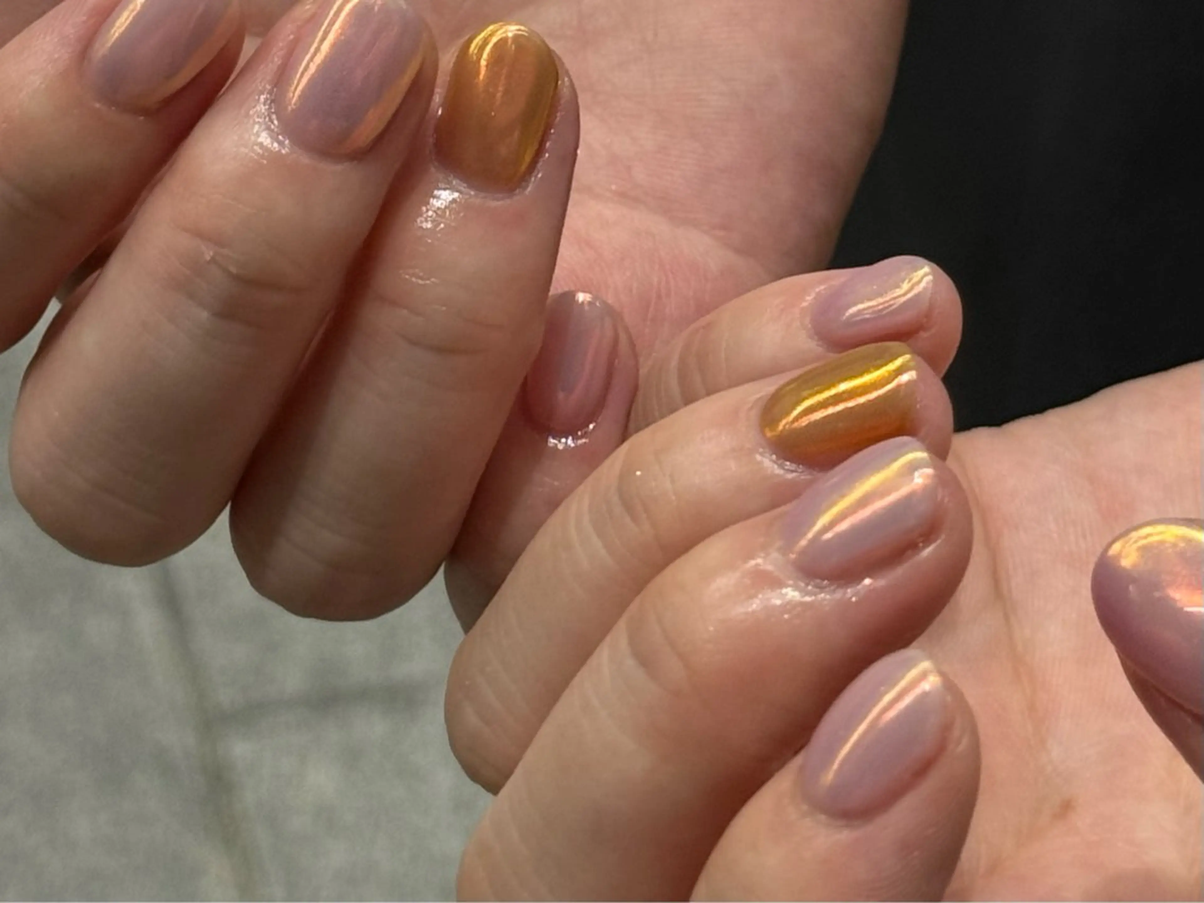 ネイル オーロラネイル キラキラネイル オフィスネイル ワンカラーネイル オレンジ ハンドネイル calla NAIL南森町店所属・calla/南森町/ パラジェルのネイルデザイン