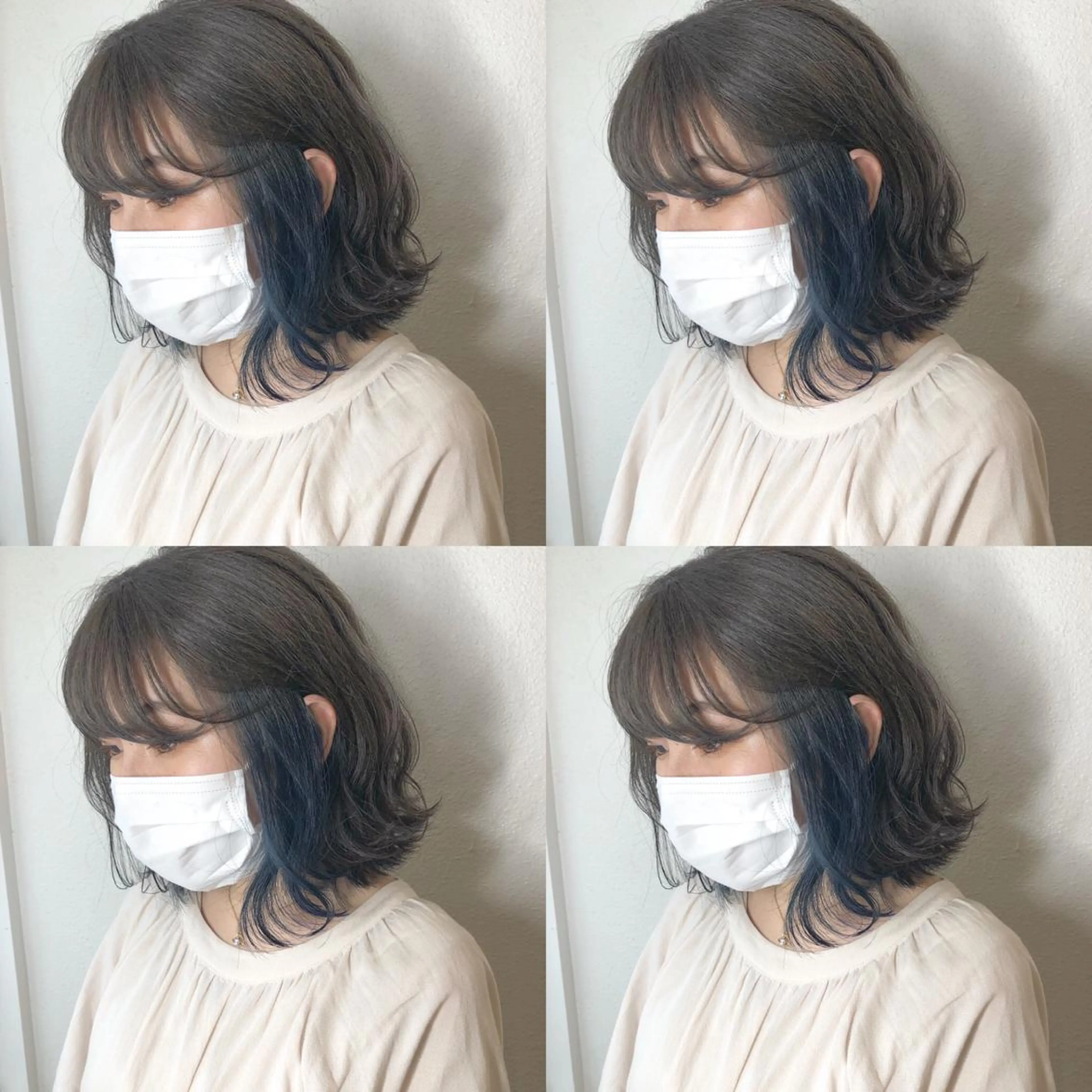 セミロング カラー ブリーチ ブルーカラー シルバー しゅうさん🍝 麻田秀太郎のヘアスタイル