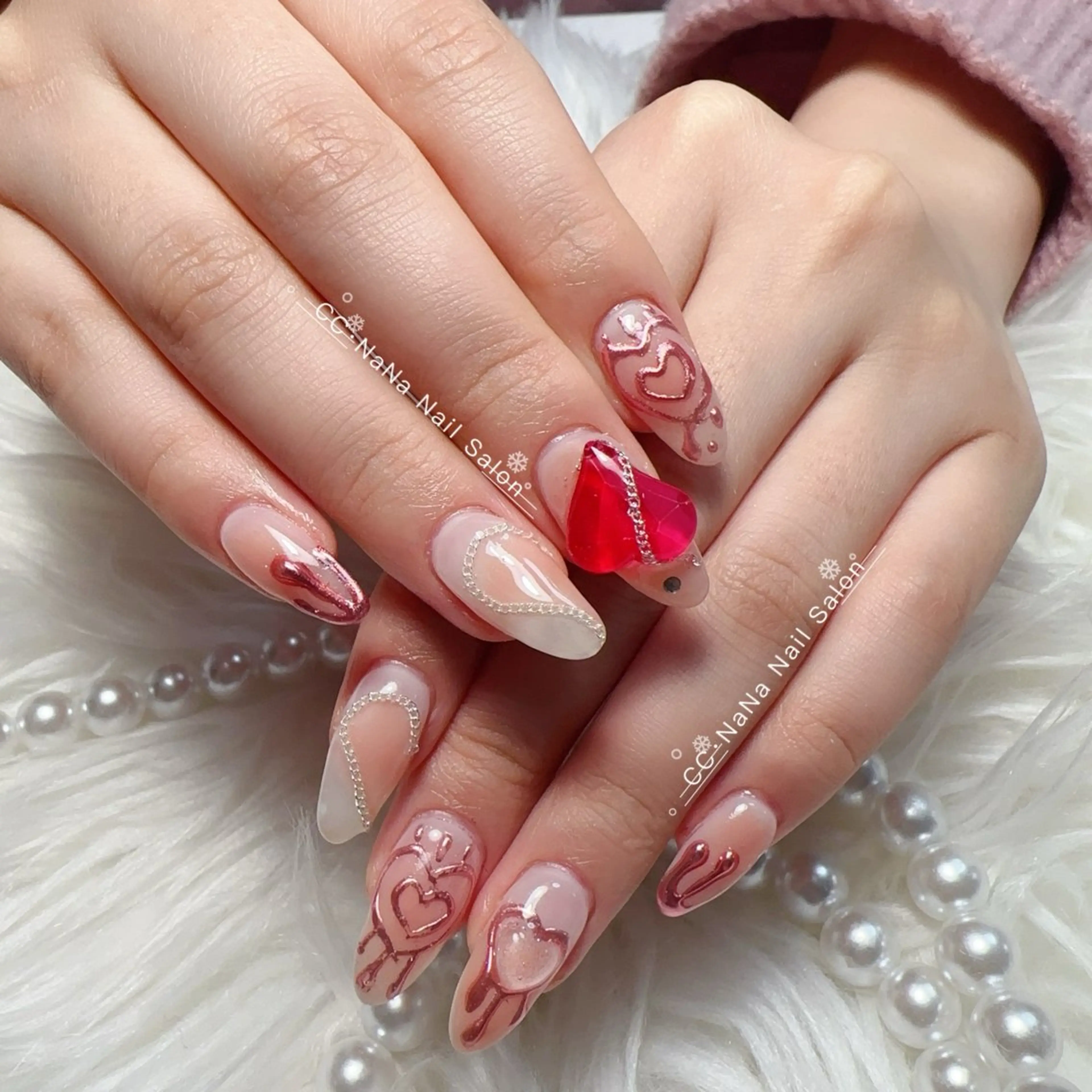 ネイル チークネイル フラッシュネイル ハート キラキラネイル 韓国ネイル ハンドネイル 💎CC・NaNa 韓国風ネイル🌙Cのネイルデザイン