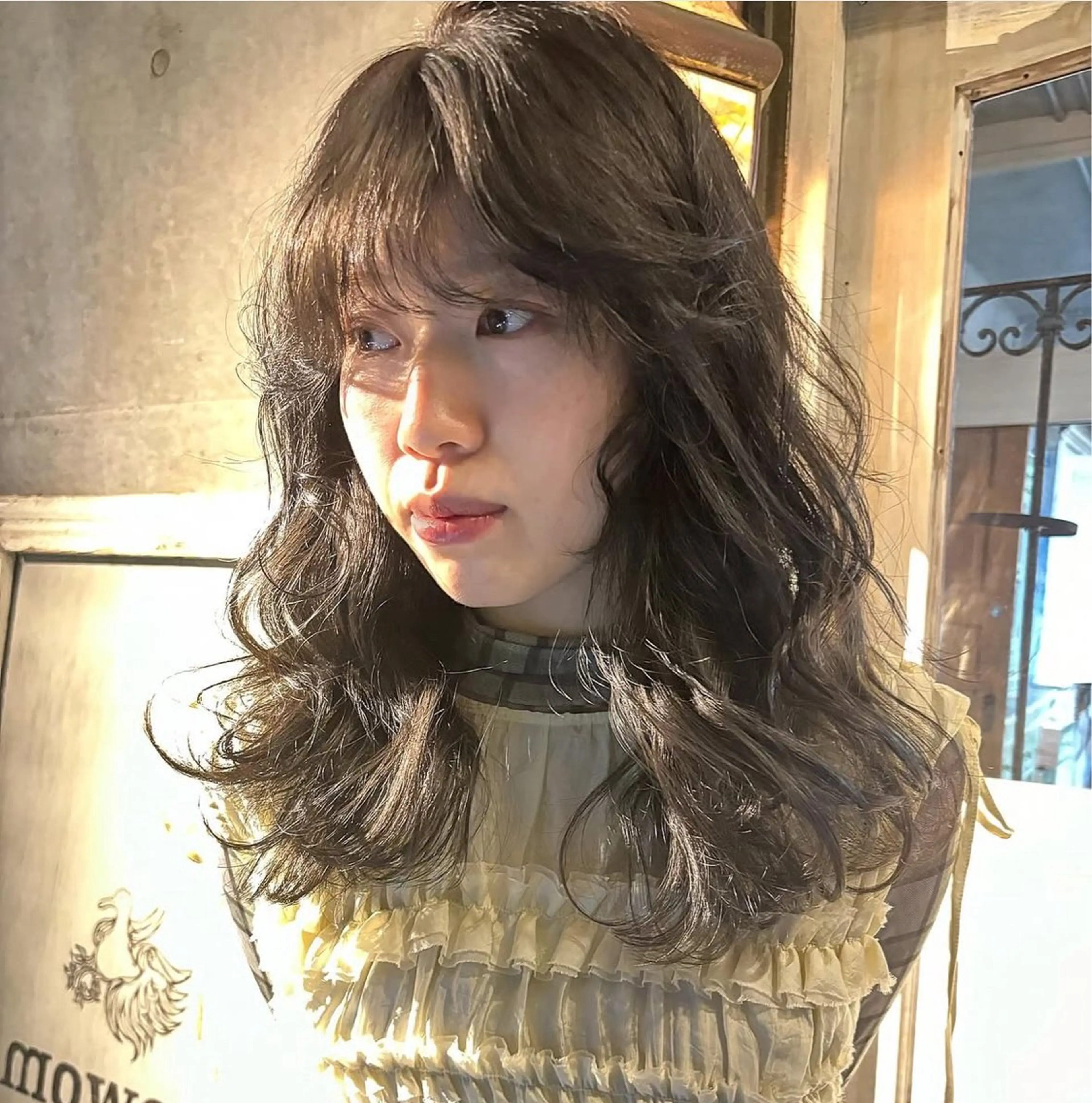 セミロング カラー パーマ ヘアアレンジ キッズ ヘアカラー デザインパーマ ハイライトIkumiのヘアスタイル