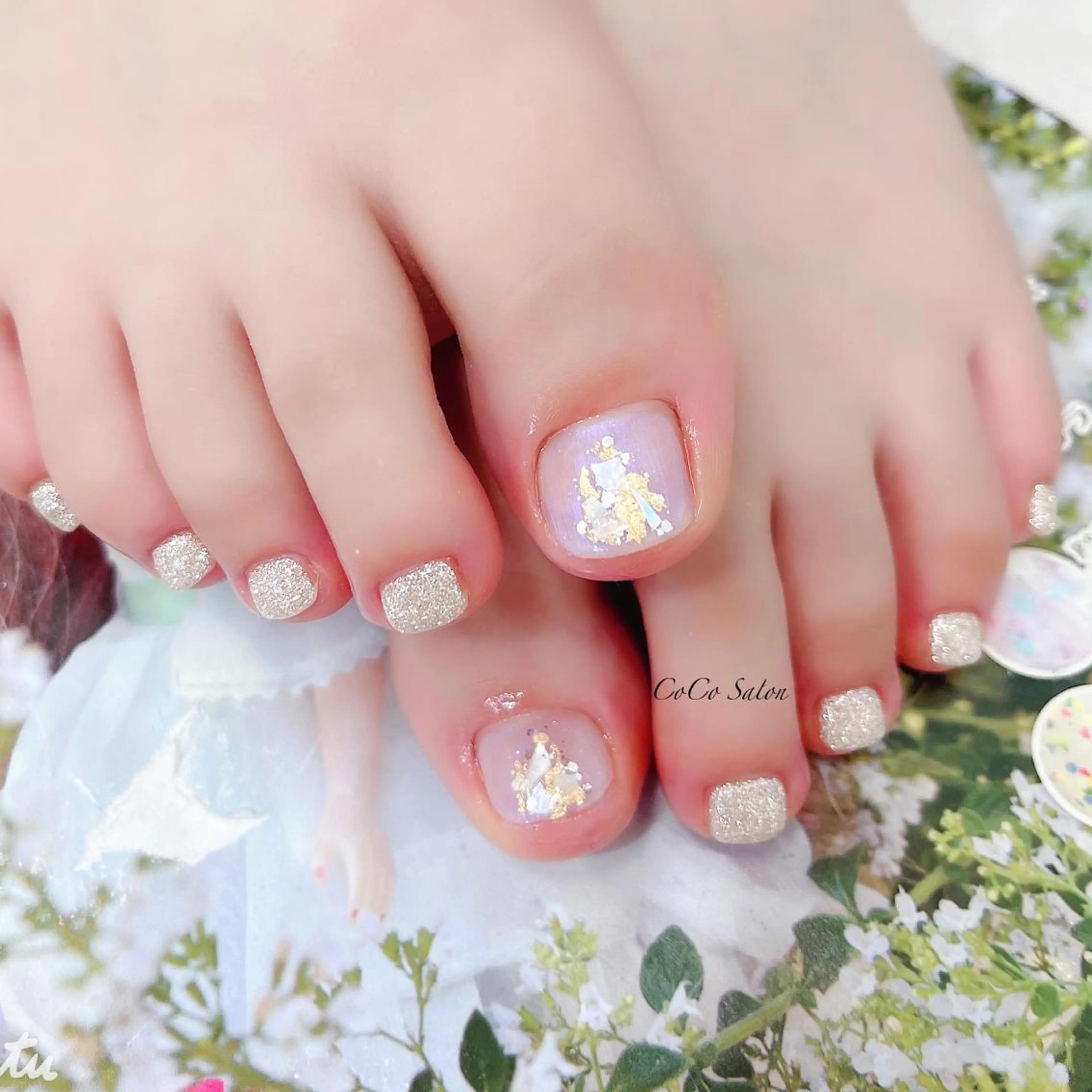 ネイル オーロラネイル 成人式 長さ出し フットネイル ジェルネイル フットネイル CoCoSalon ネイル/まつ毛予約のネイルデザイン