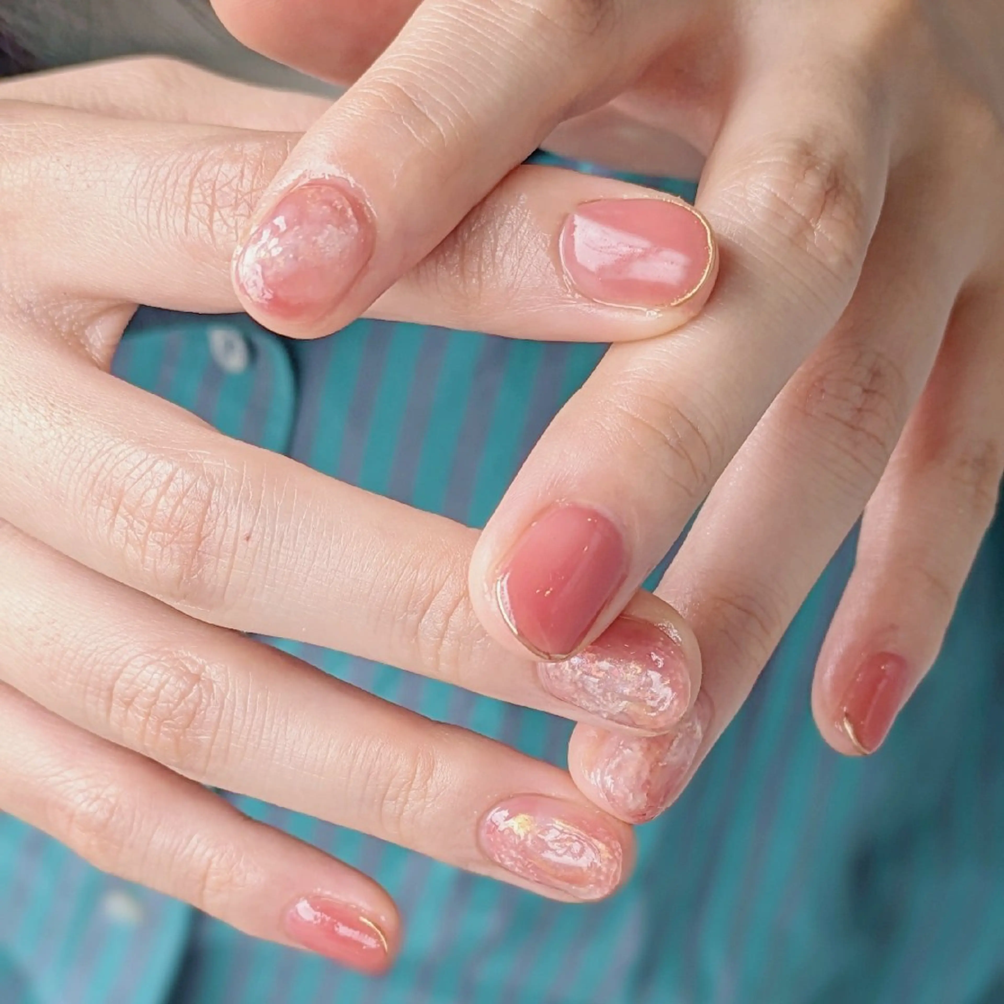 ネイル フレンチネイル ゴールド ピンク ハンドネイル jolie  ISIHARAのネイルデザイン