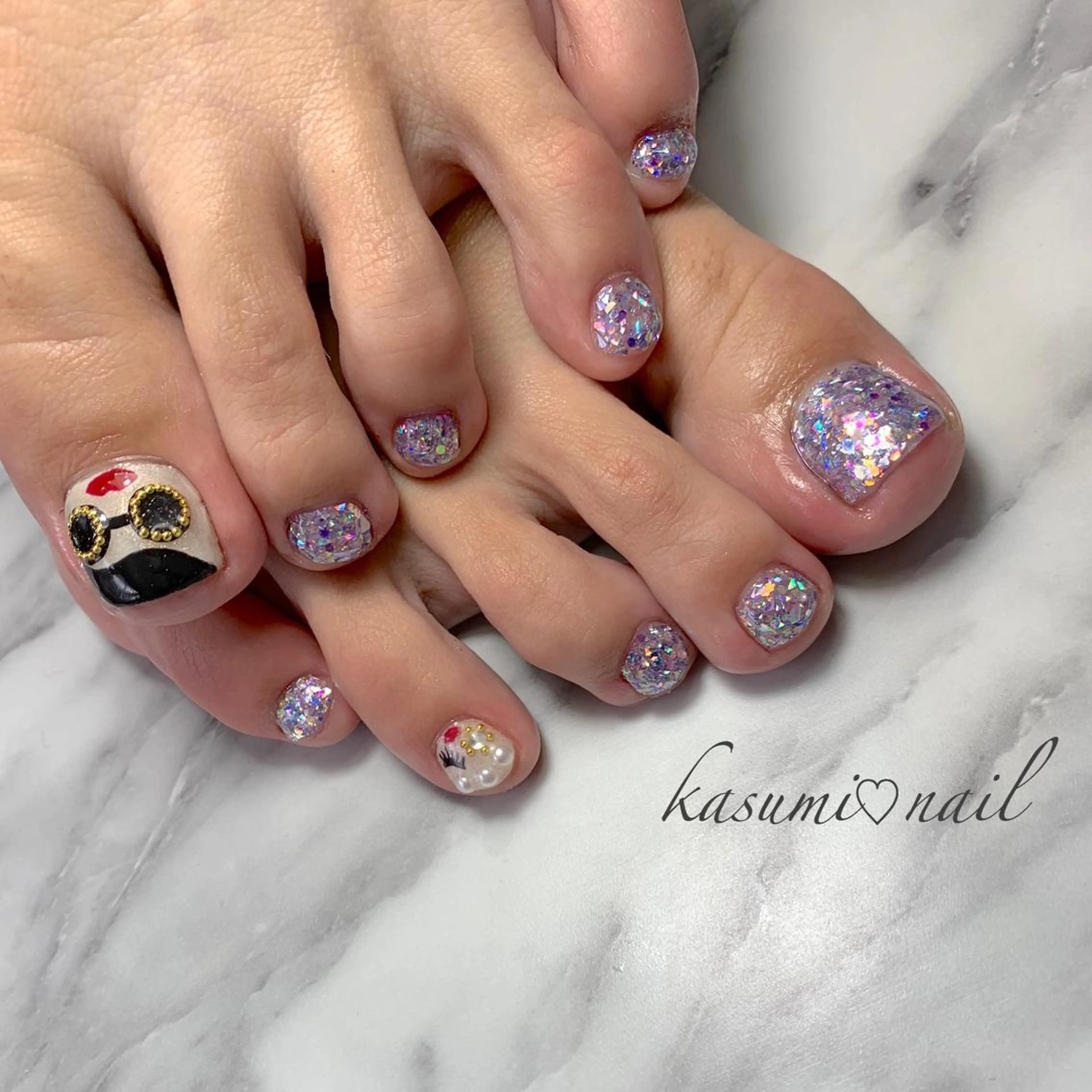 ネイル アートネイル フットネイル 大理石ネイル(マーブル) ミラーネイル ニュアンスネイル KASUMI♡ Nailのネイルデザイン