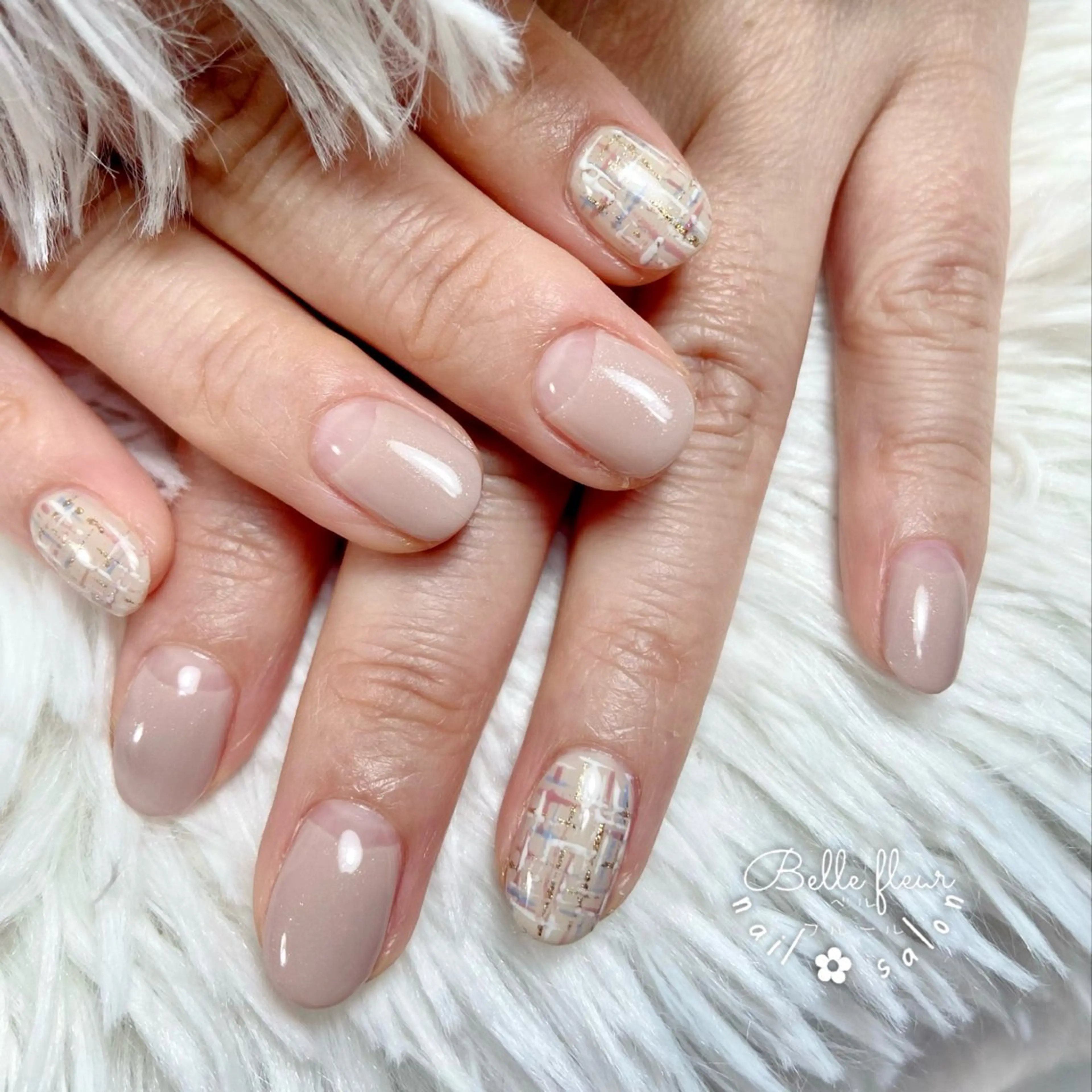 ネイル ツイードネイル ハンドネイル ﾈｲﾙｻﾛﾝ Bellefleurのネイルデザイン
