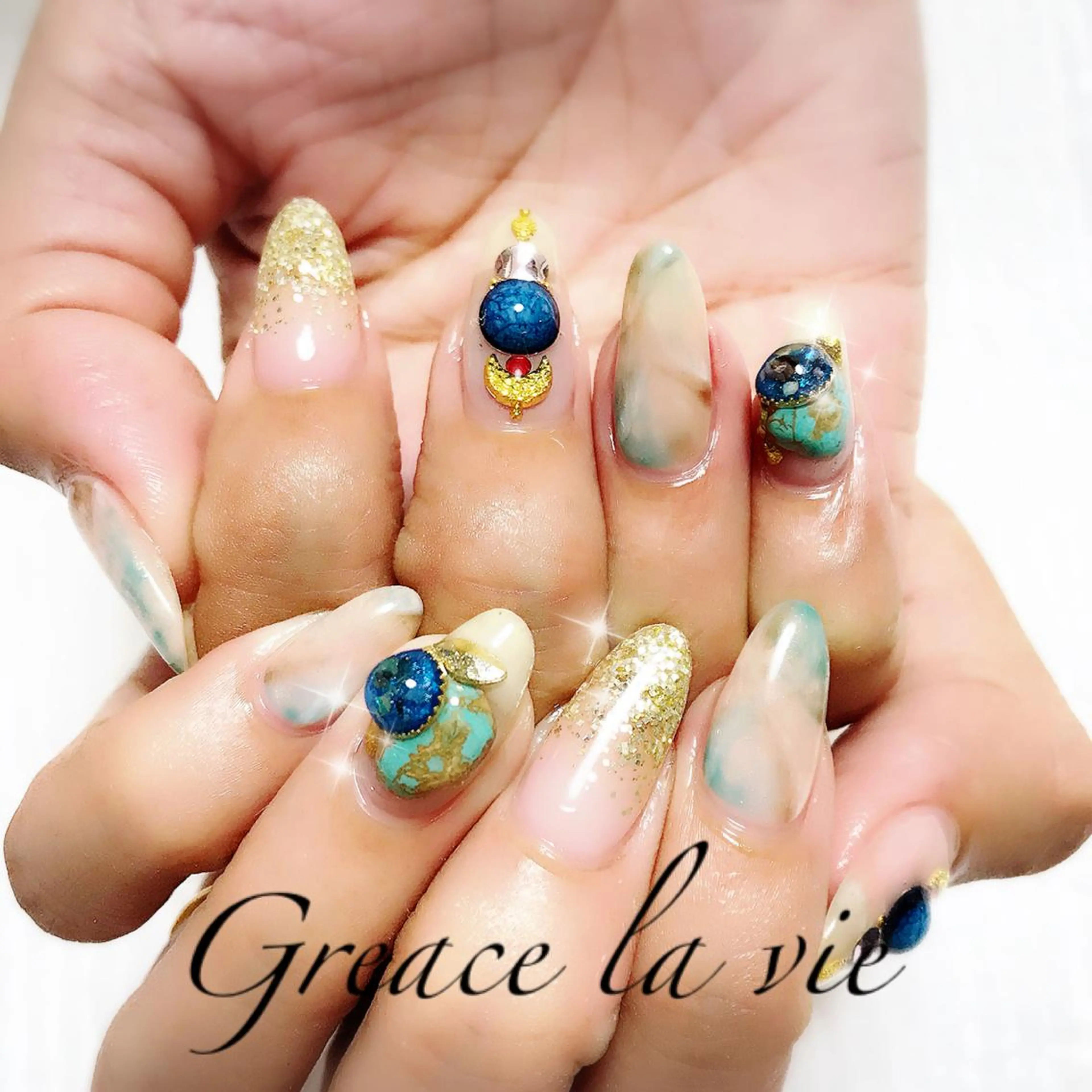 セミロング カラー パーマ ヘアアレンジ キッズ ネイル マツエク・マツパ 大理石ネイル(マーブル) Greace la vie所属・Greace  la vieのネイルデザイン