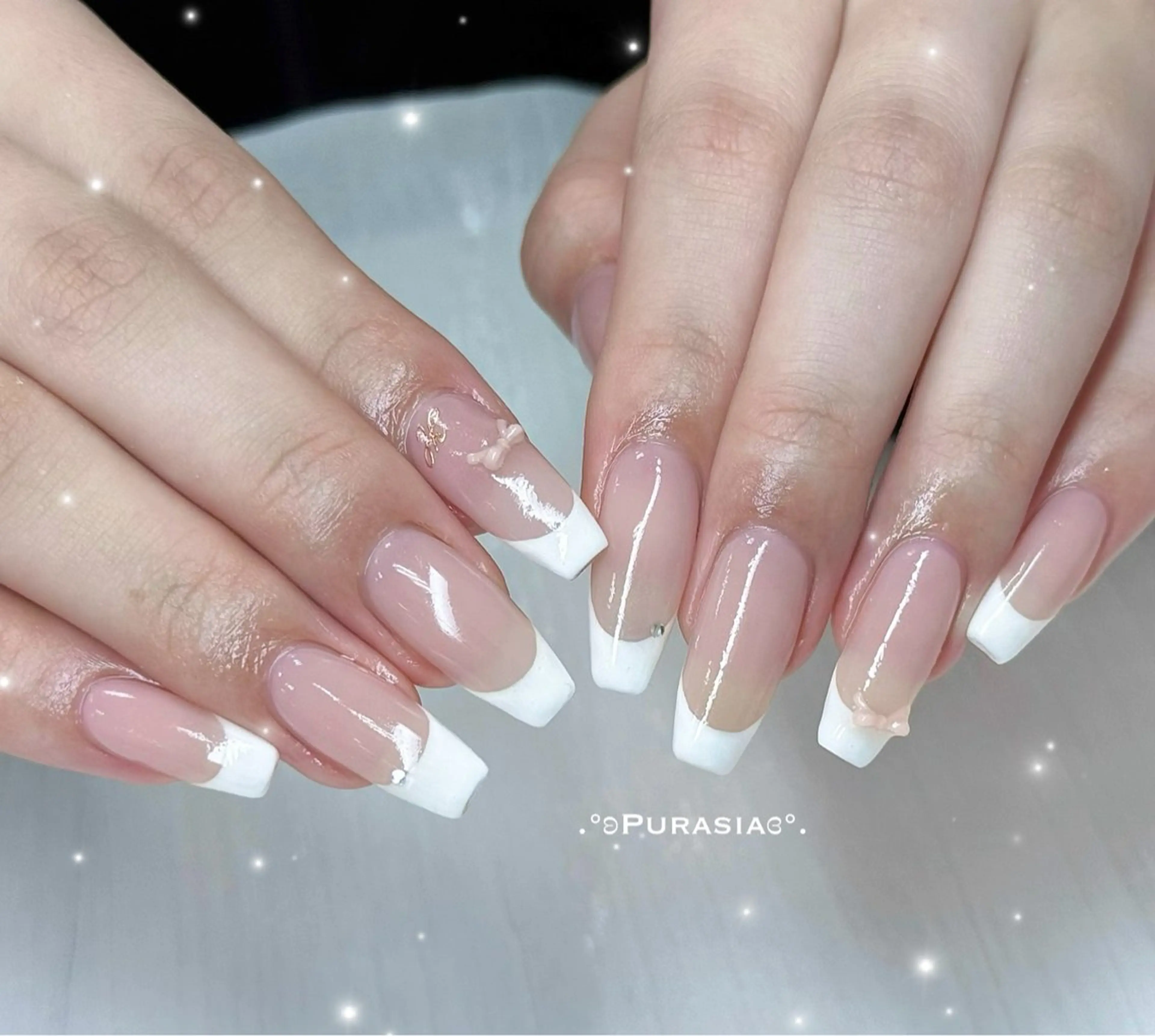 ネイル 長さ出し フレンチネイル 韓国ネイル ワンホンネイル ハンドネイル Purasia高橋✧ マグ/ワンホン/地雷のネイルデザイン