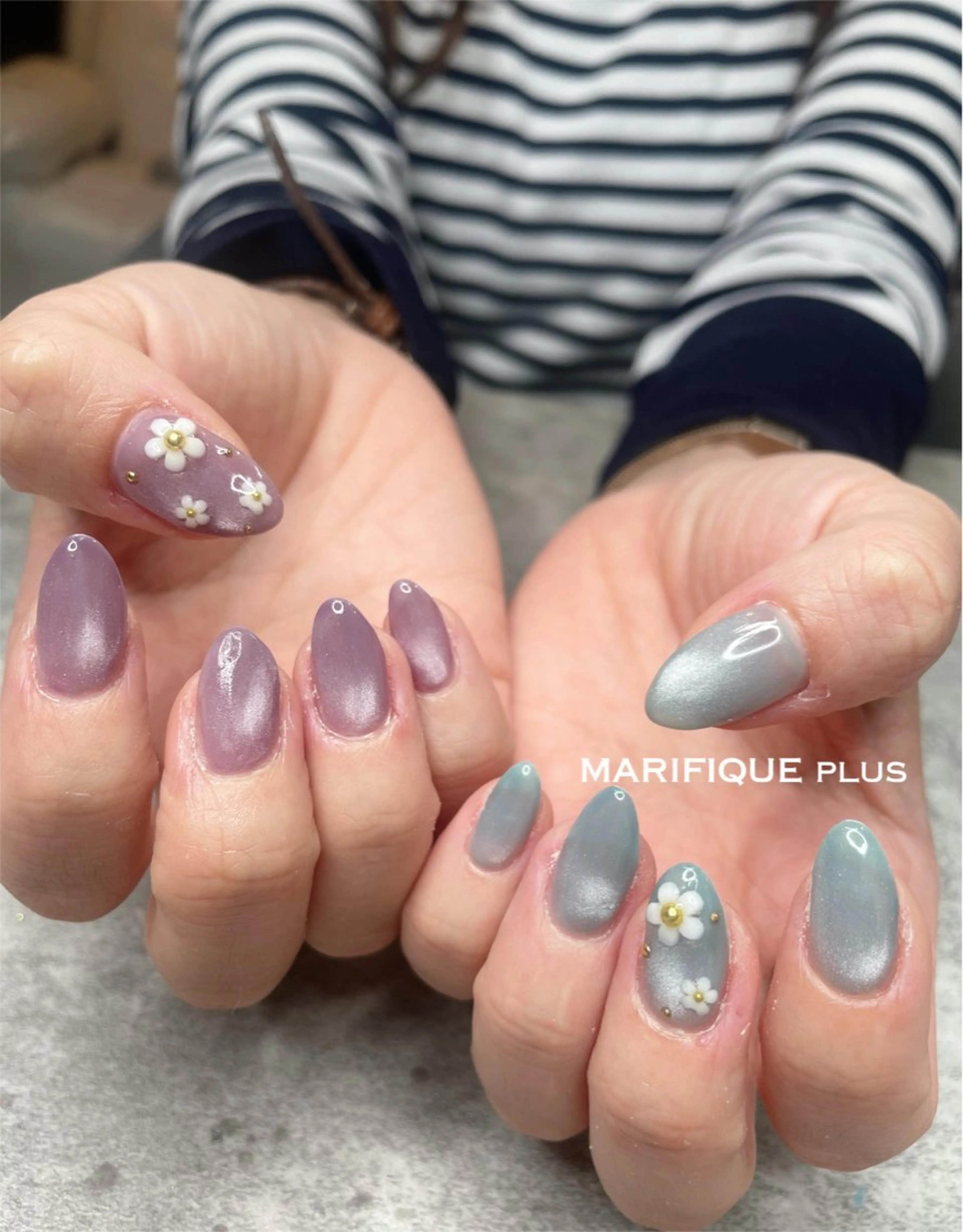 ネイル ブルー キラキラネイル マグネットネイル パープル 夏ネイル ma riのネイルデザイン