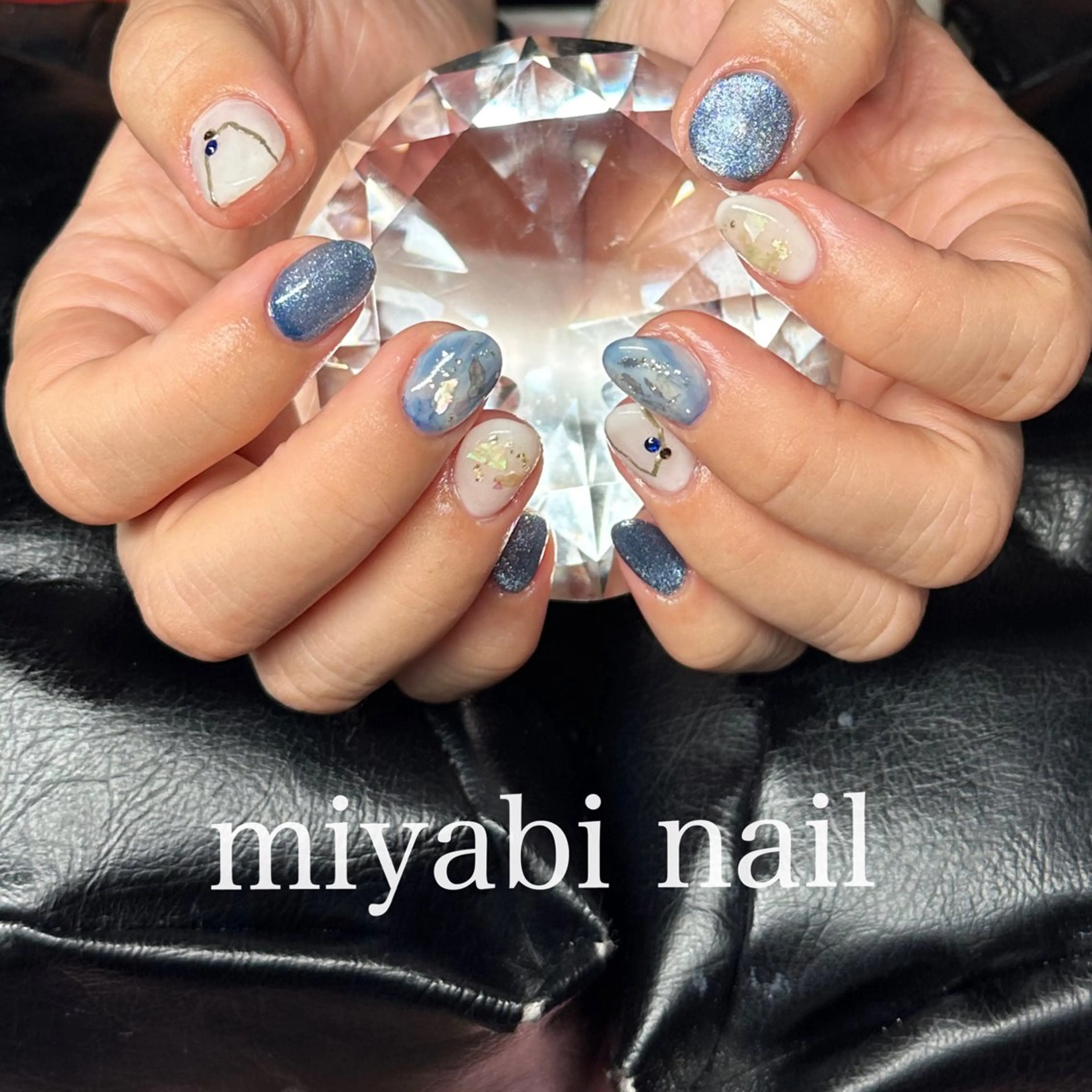 ネイル アートネイル ブルー ジェルネイル マグネットネイル 持ち込み ハンドネイル miyabi nail 桂川駅近くのネイルデザイン