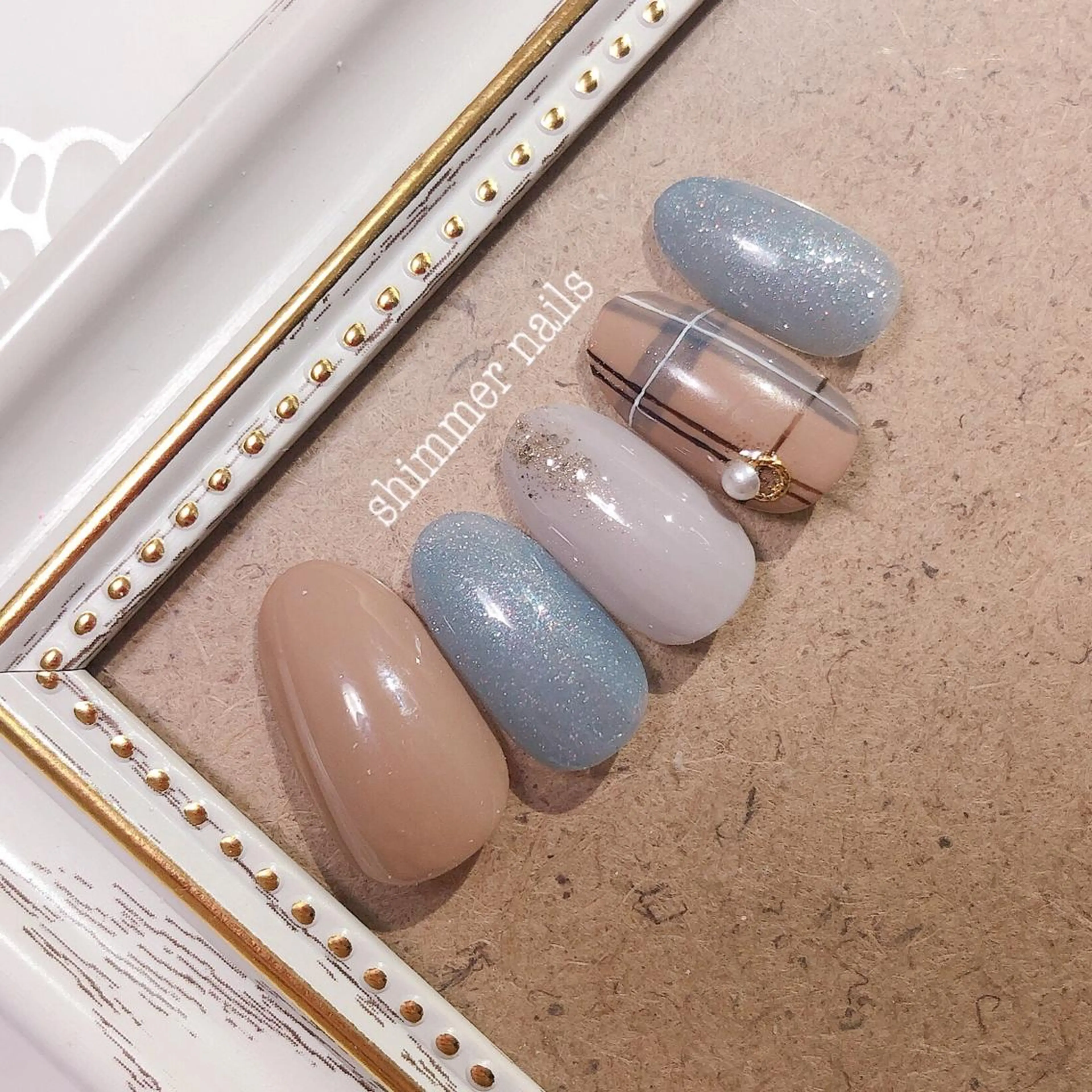 ネイル ブルー フットネイル shimmer nailsのネイルデザイン