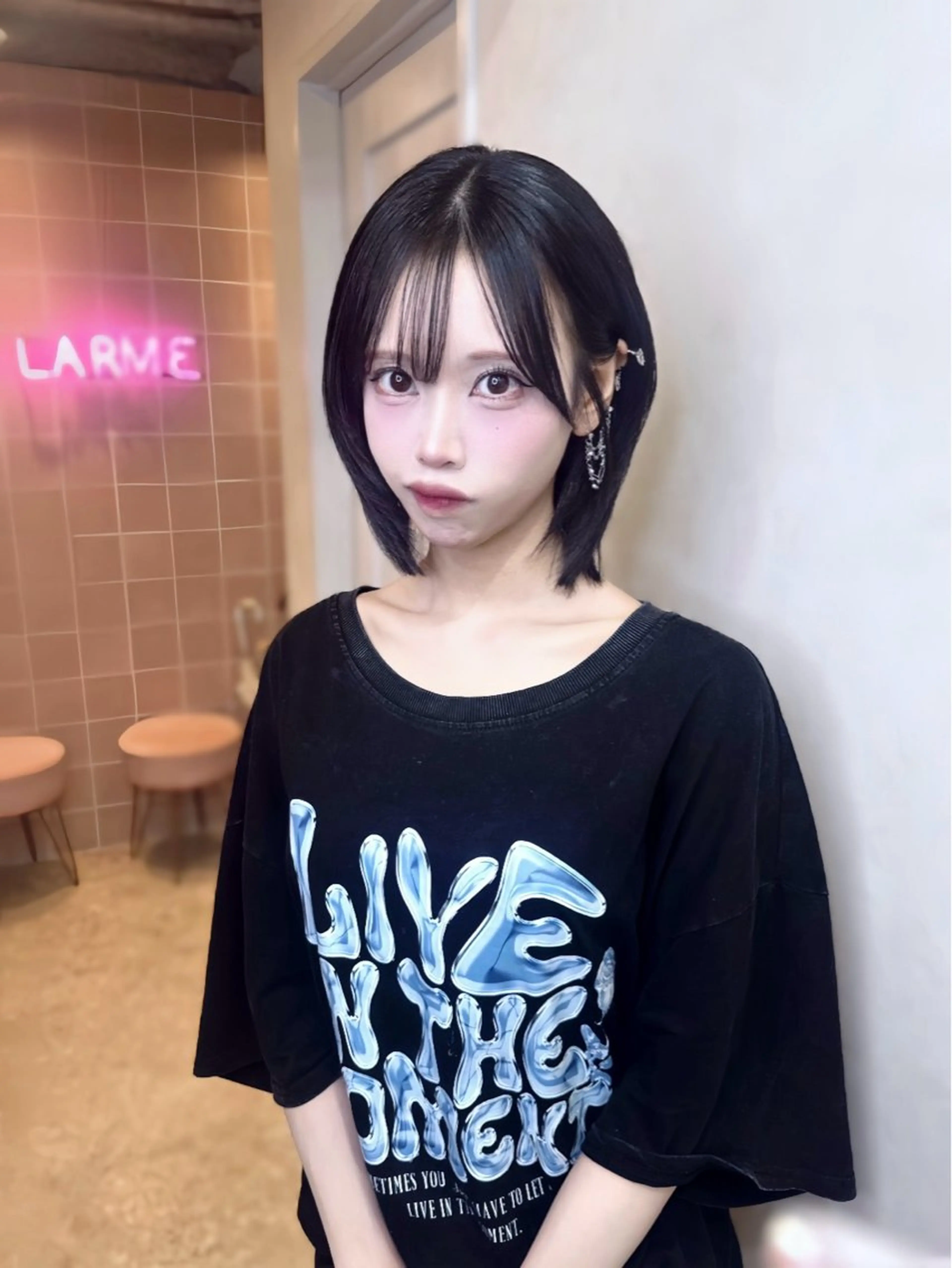 ミディアム カラー ボブレイヤー 黒髪 ブルーカラー ブルーブラック ボブ カット ヘアカラー トリートメント 韓国ハッシュカット/ 新宿/髪質改善/岡崎のヘアスタイル