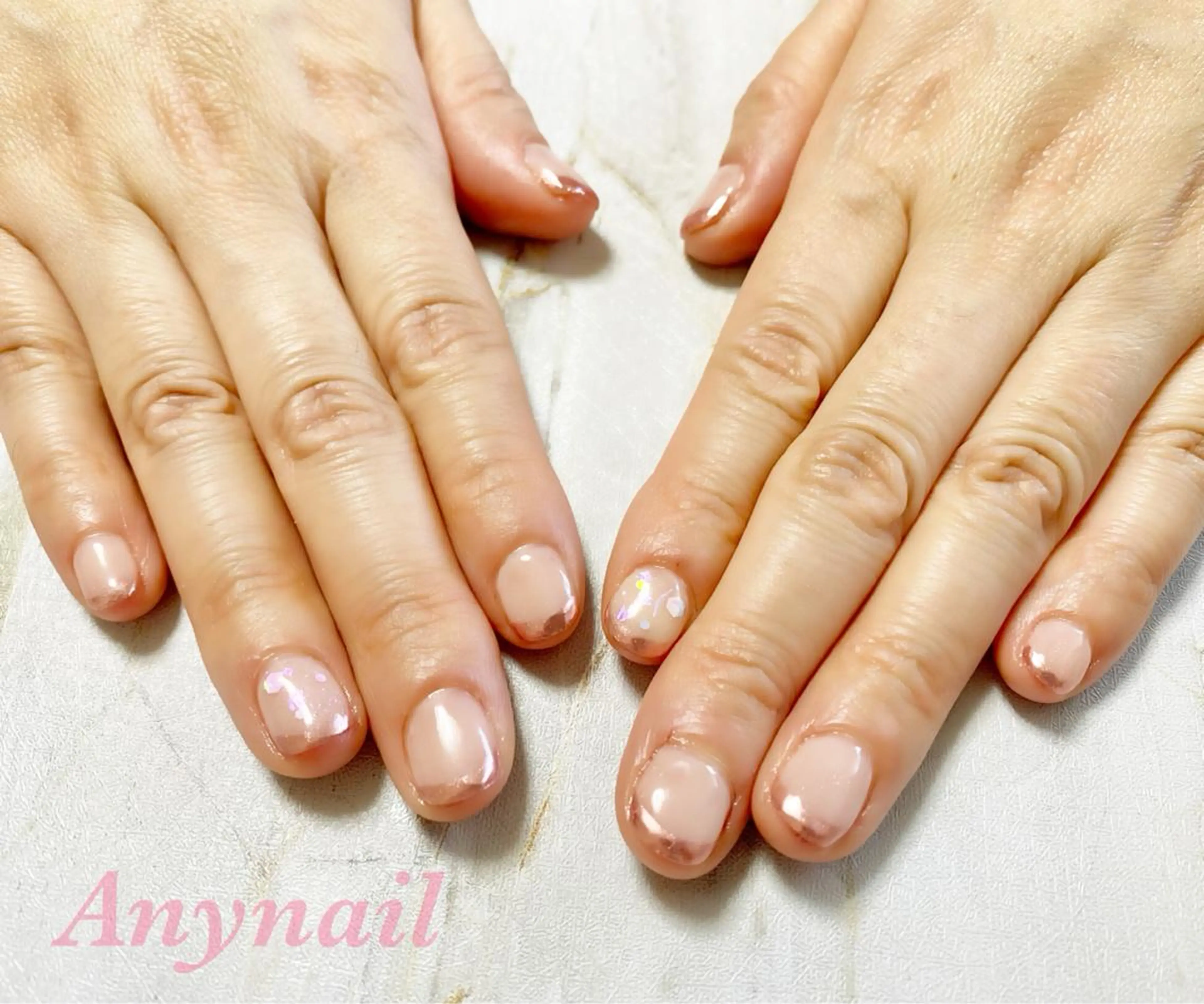 ネイル アートネイル ブルー フレンチネイル ミラーネイル オフィスネイル ハンドネイル 岩澤 恵子のネイルデザイン