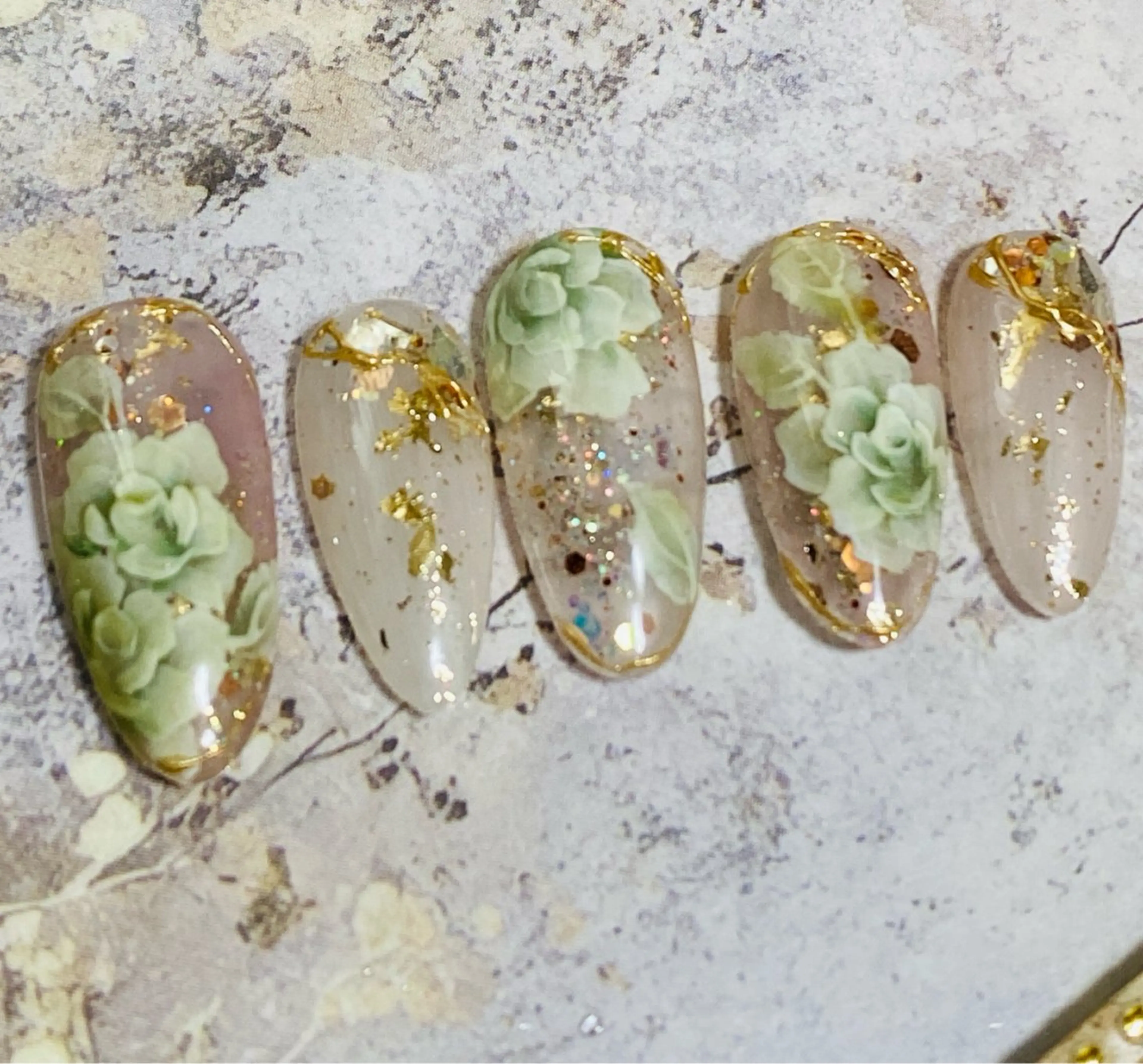 ラメ×金箔×ローズ  【オフ込み】N91の写真