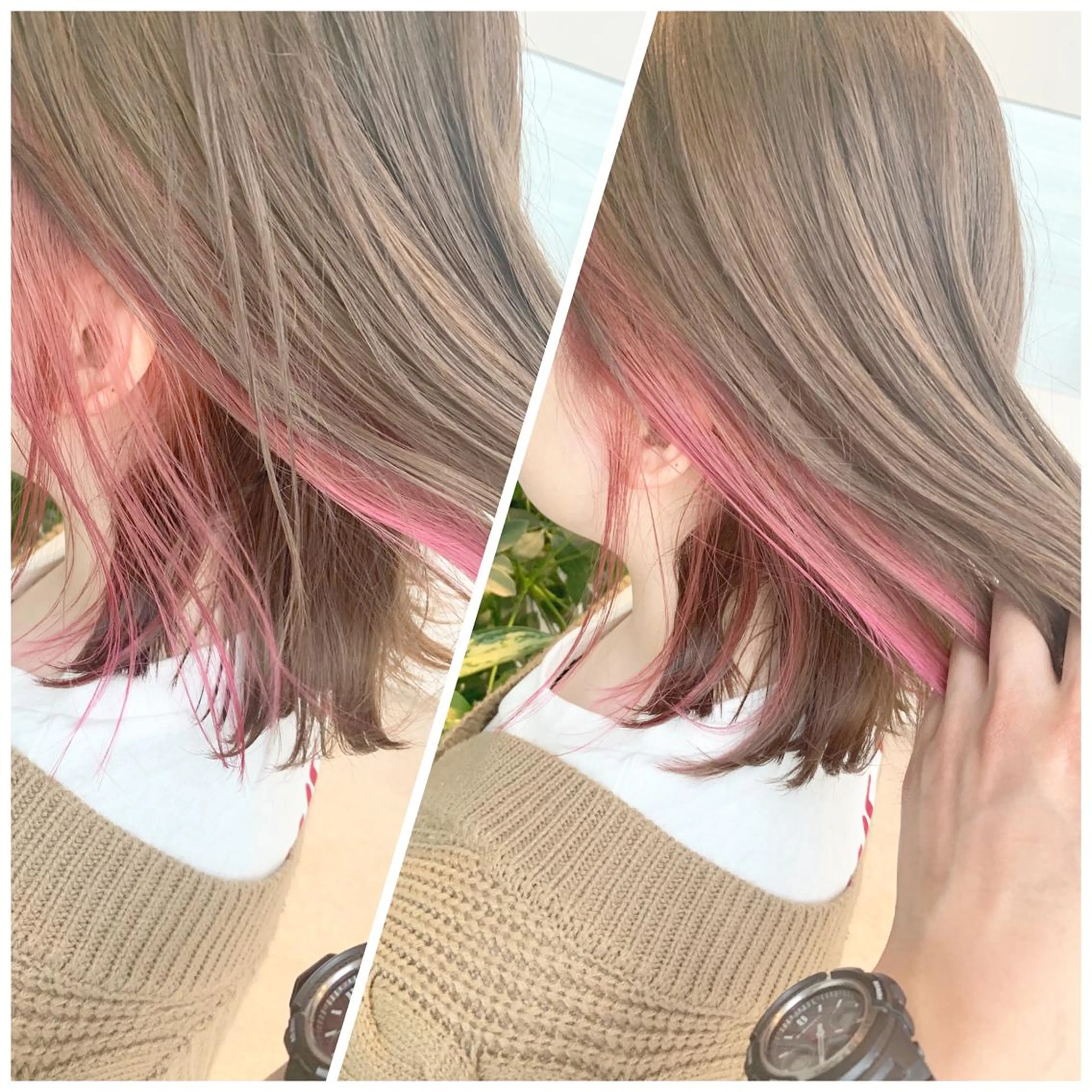 ミディアム カラー ピンクカラー ヘアカラー 東北No.1完全個室 💐梶谷社長のヘアスタイル