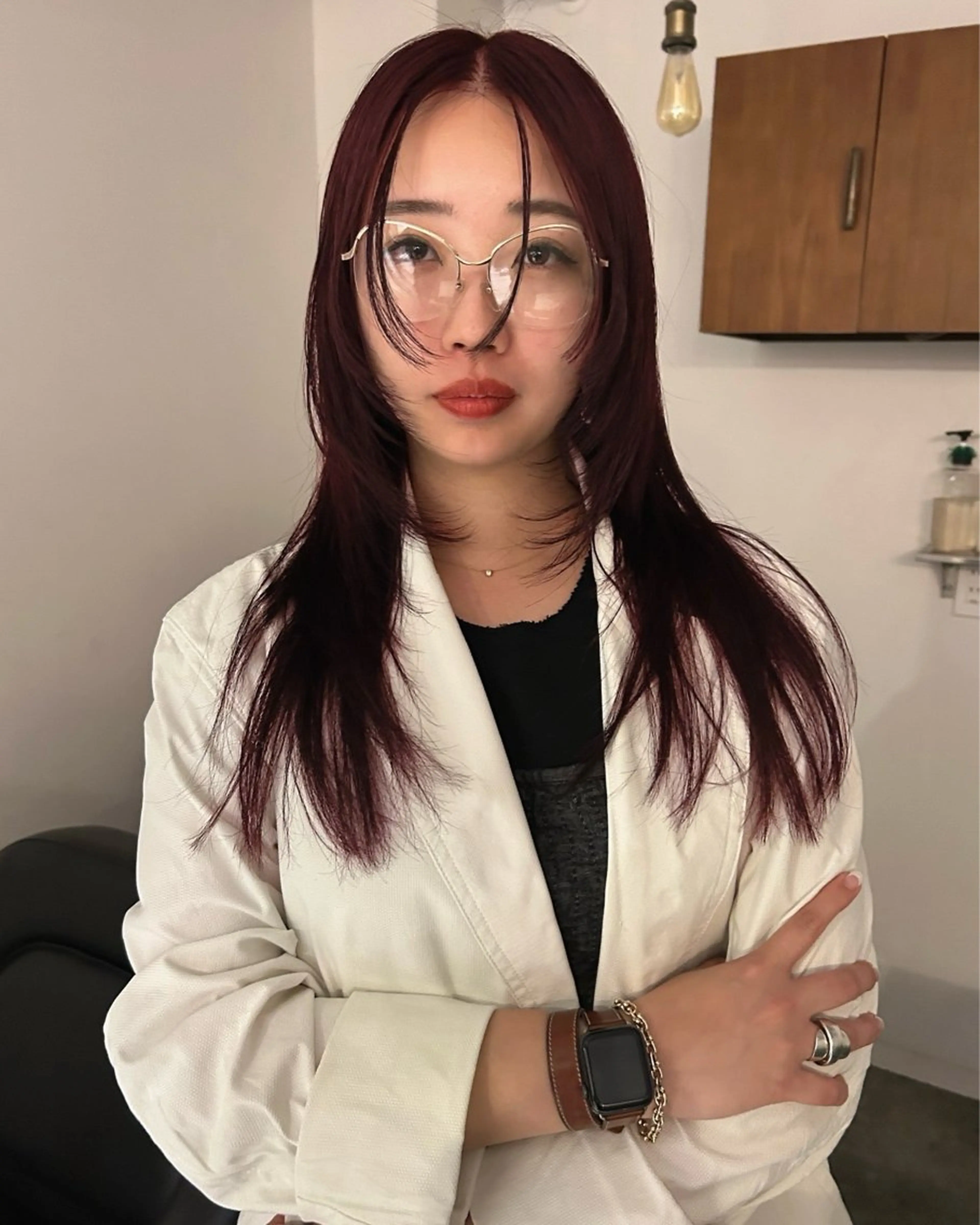 ロング カラー レッドカラー 姫カット レイヤーカット カット ヘアカラー トリートメント Loom.所属・村上雅人 ナチュラルモードのヘアスタイル