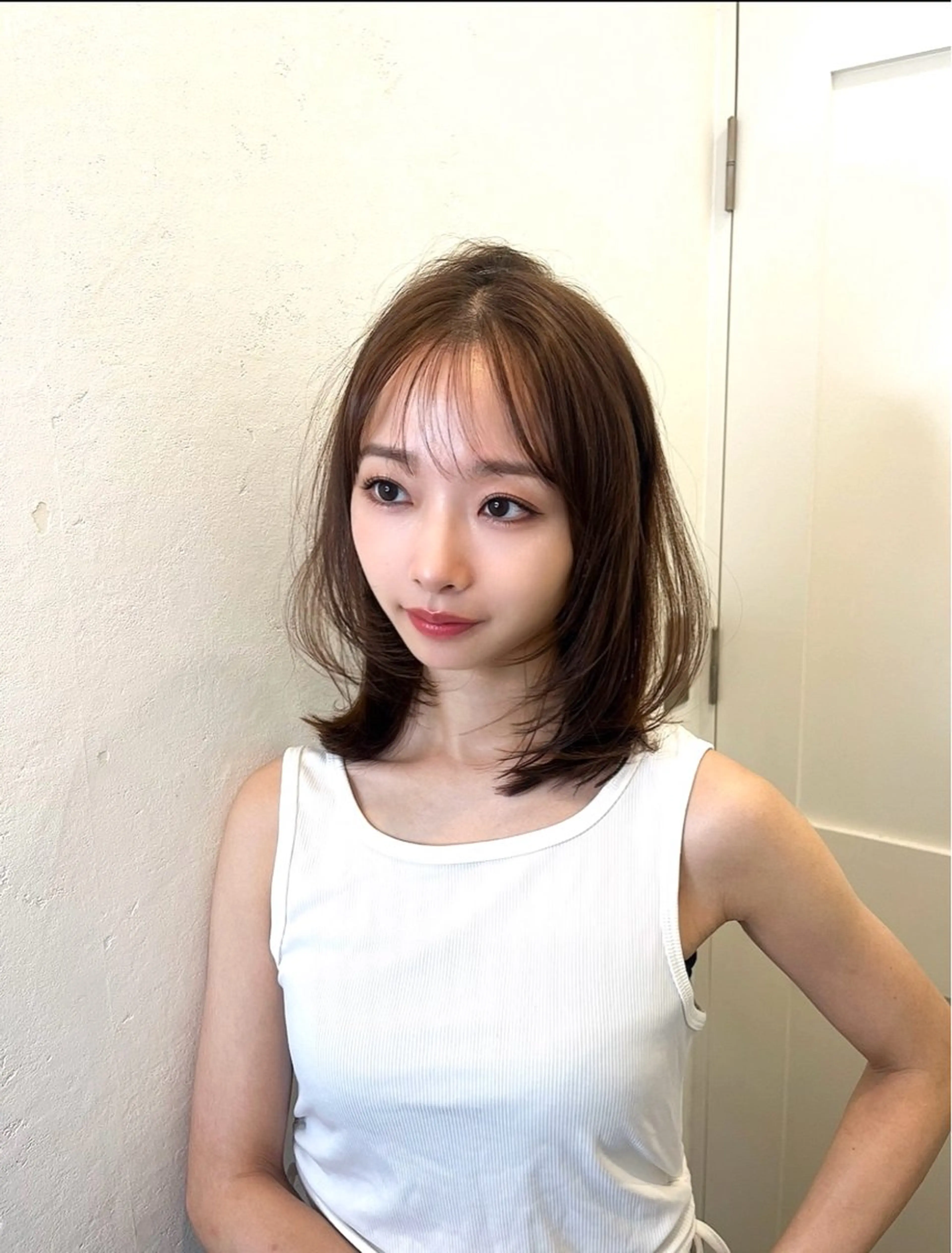 ミディアム カラー 山崎/ボブ縮毛矯正 レイヤー髪質改善のヘアスタイル