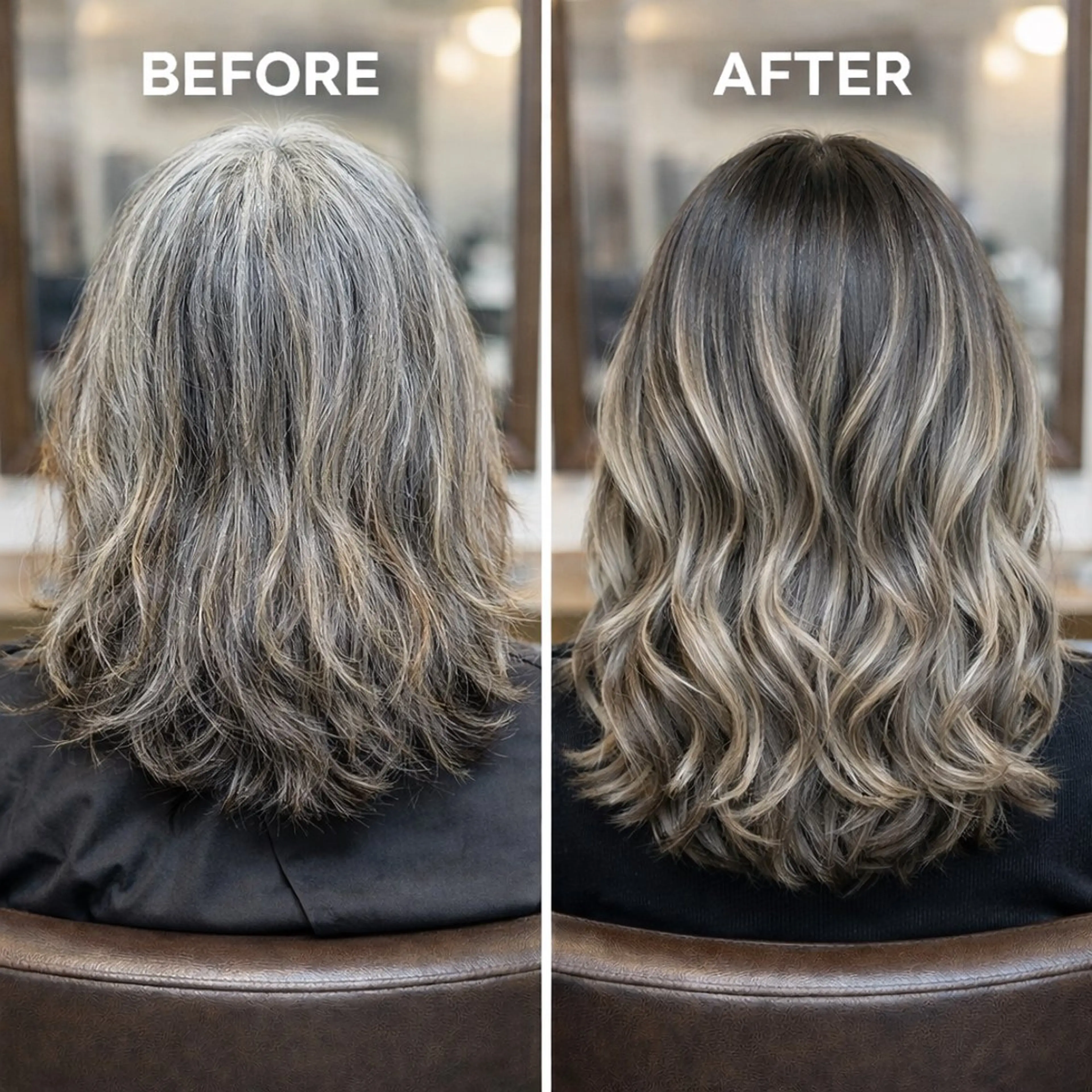 ミディアム カラー バレイヤージュ レイヤーカット ヘアカラー バレイヤージュ 白髪ぼかし✨たいきのヘアスタイル