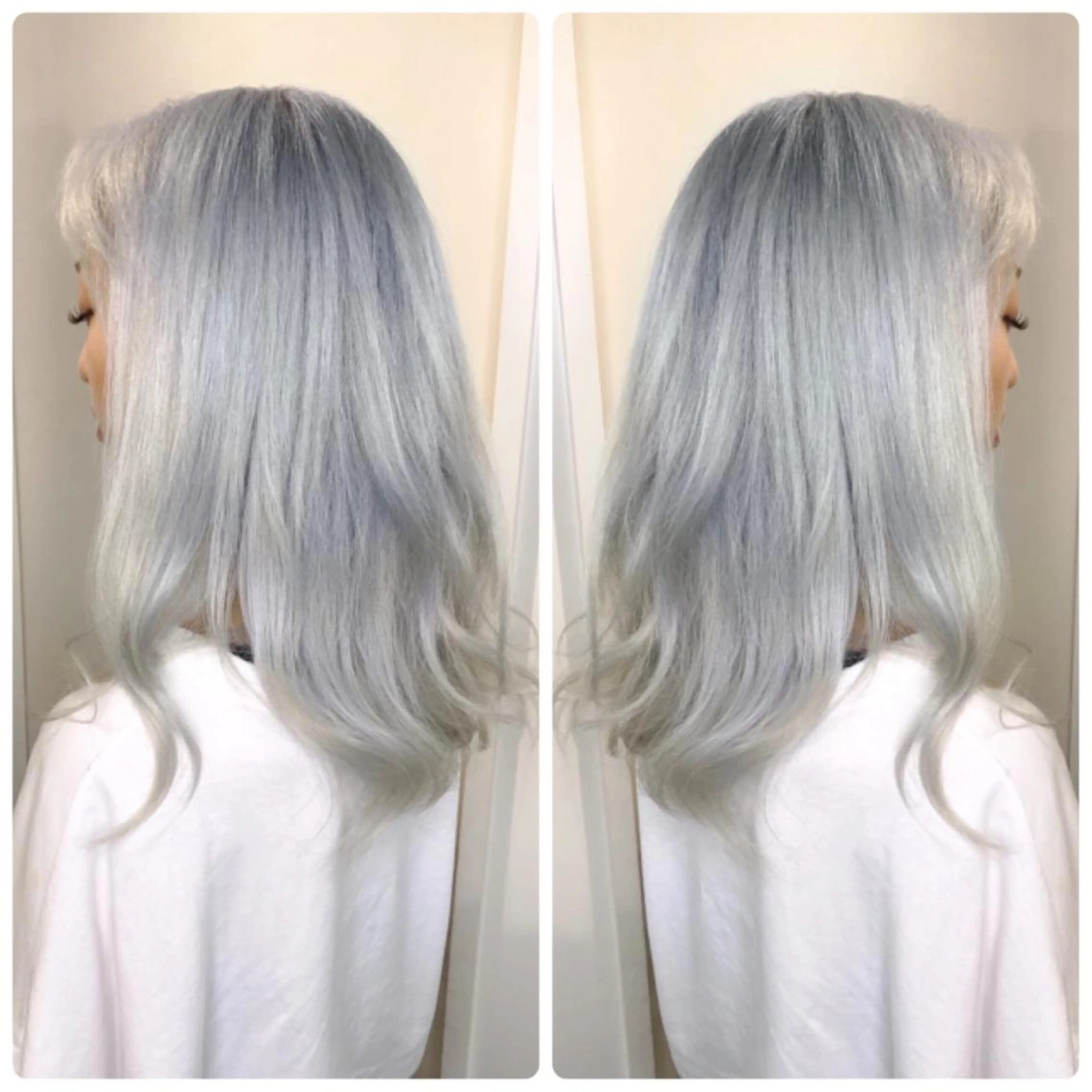 セミロング カラー セミロングパーマ アッシュ アッシュグレー アッシュグレージュ ブリーチ 寺山 佳貴のヘアスタイル