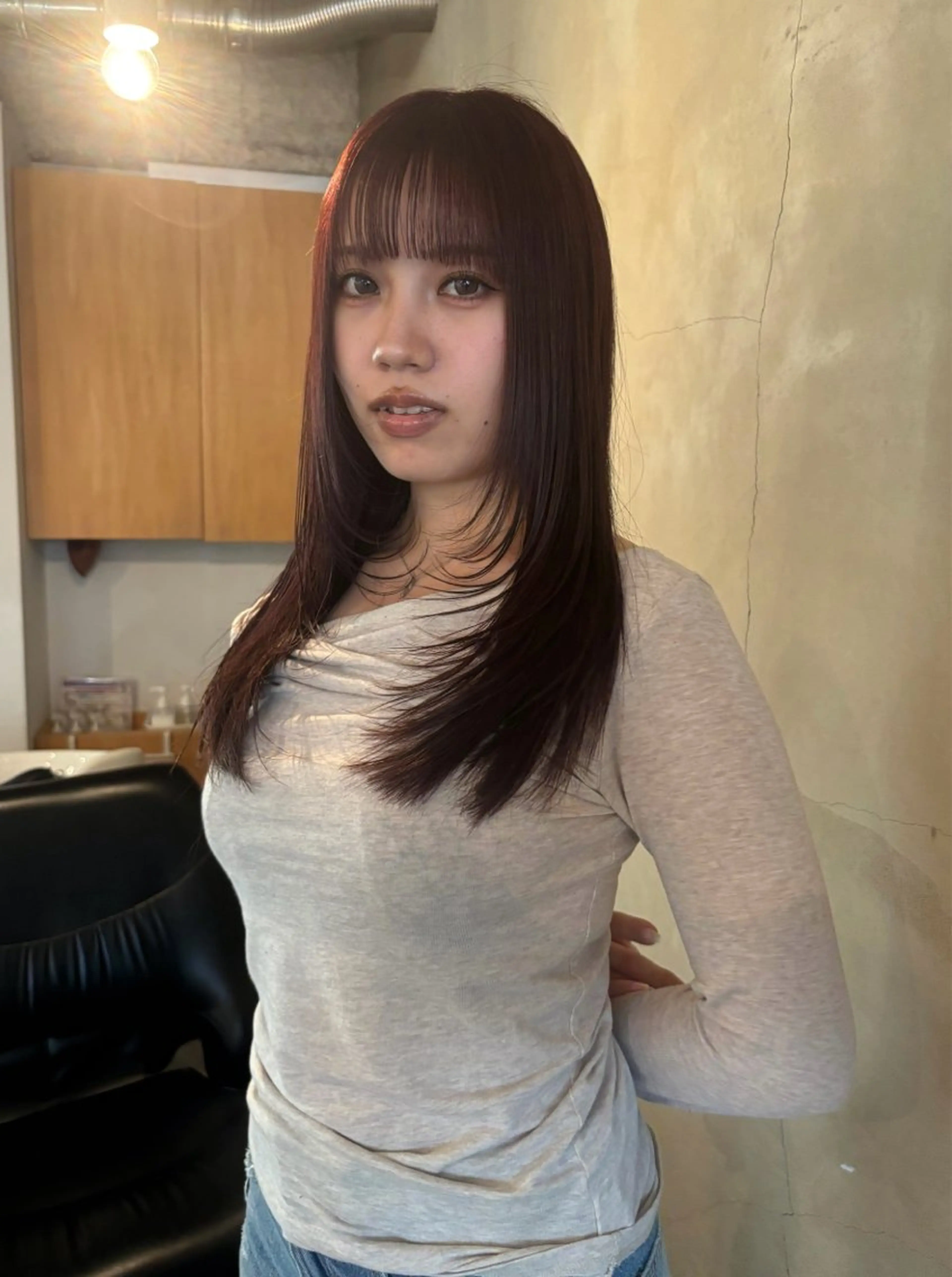 ミディアム カラー ミディアムレイヤー ピンクカラー ピンクパープル パープルカラー レイヤーカット 林　蓮／レイヤー /透明感カラーのヘアスタイル