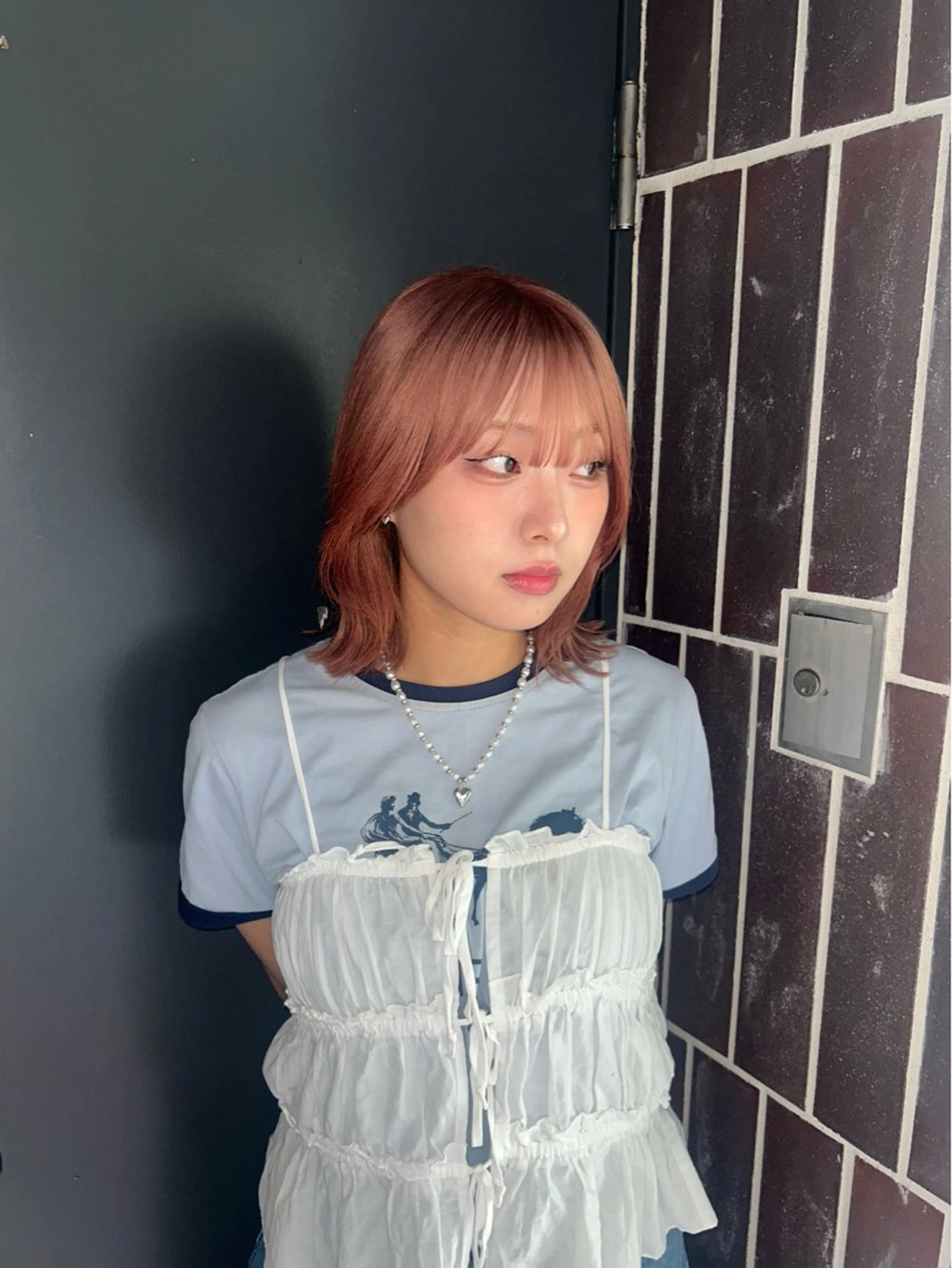 カラー オレンジ ピンクカラー 長岡 妃奈乃のヘアスタイル