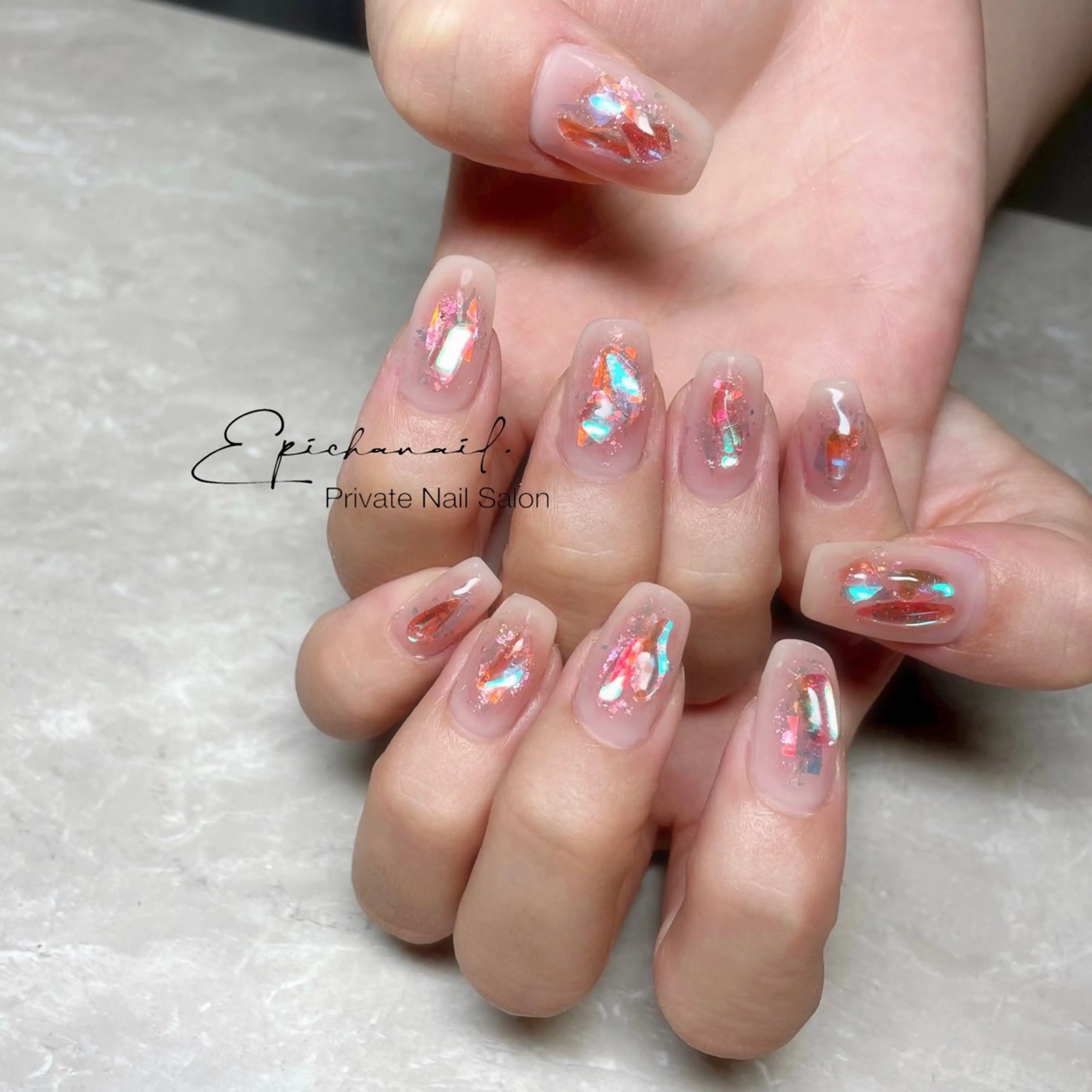 ネイル チークネイル 氷ネイル・うるうるネイル キラキラネイル EPICHA NAILのネイルデザイン