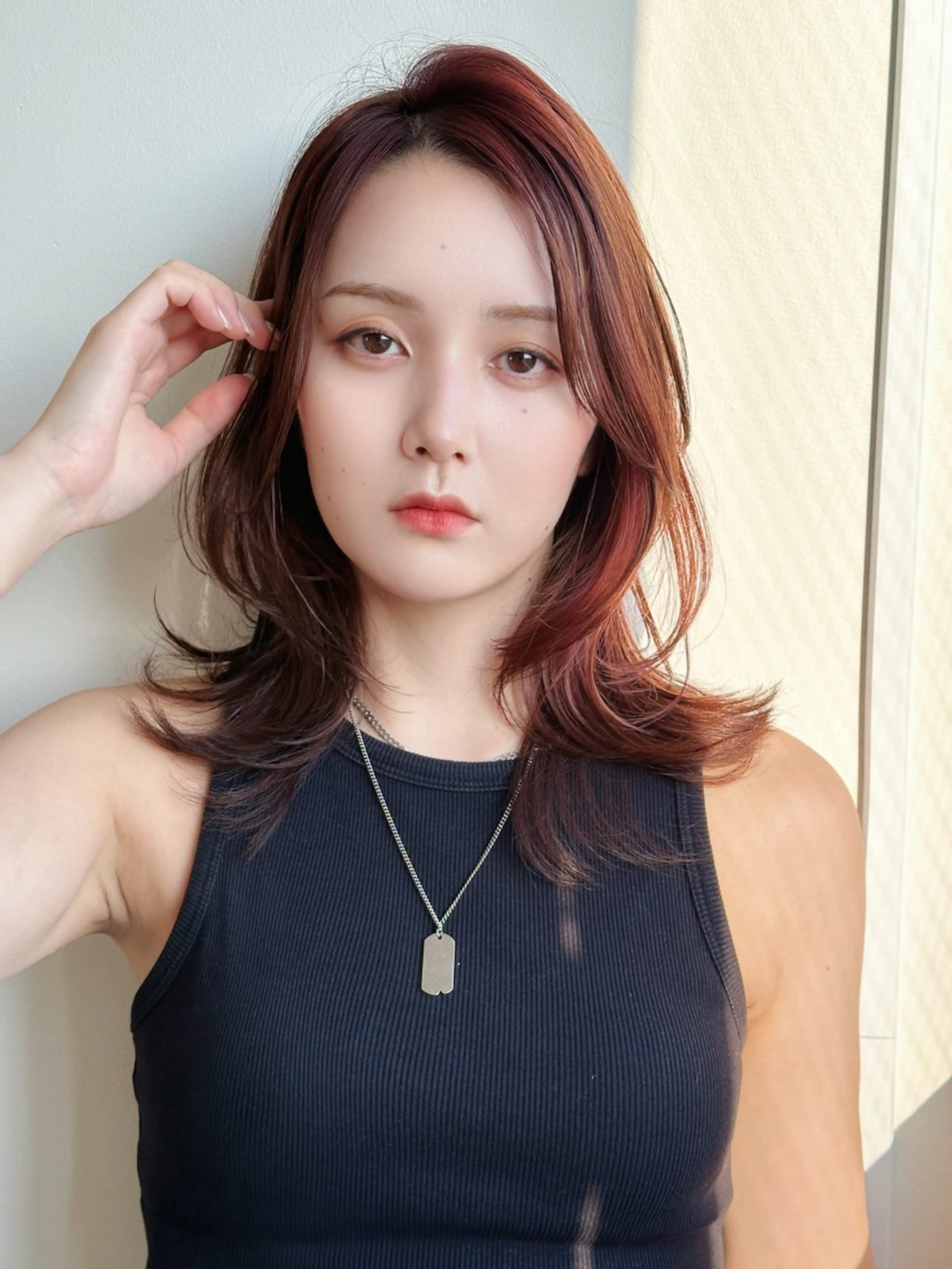 セミロング カラー カット ヘアカラー トリートメント 韓国レイヤーカット/ ダブルカラーのヘアスタイル