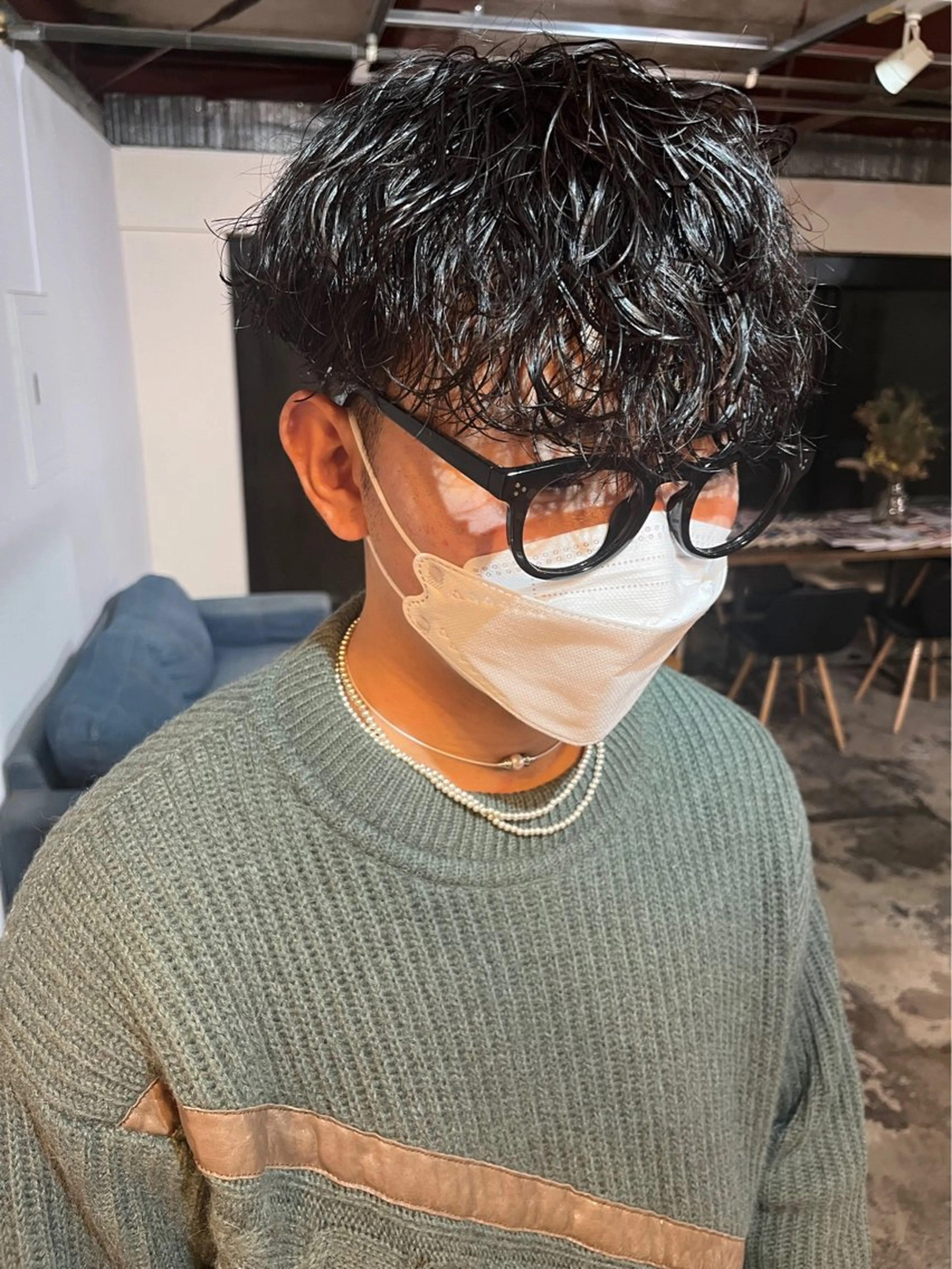 パーマ メンズ カット パーマ トリートメント ダブルカラー/ 透明感/SHISEIのヘアスタイル