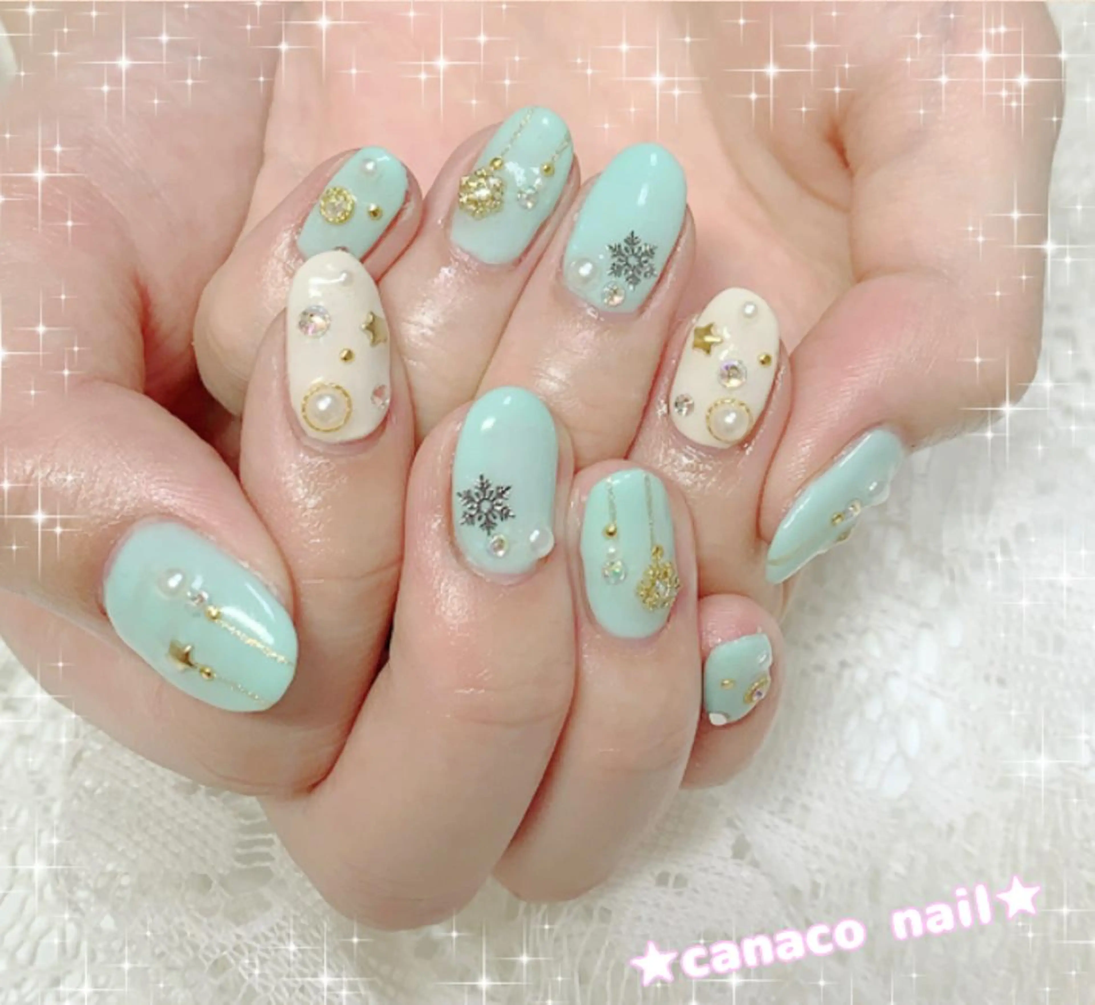ネイル アートネイル ジェルネイル パラジェル ストーンネイル 冬ネイル Felice所属・ベテランネイル cnc  nailのネイルデザイン