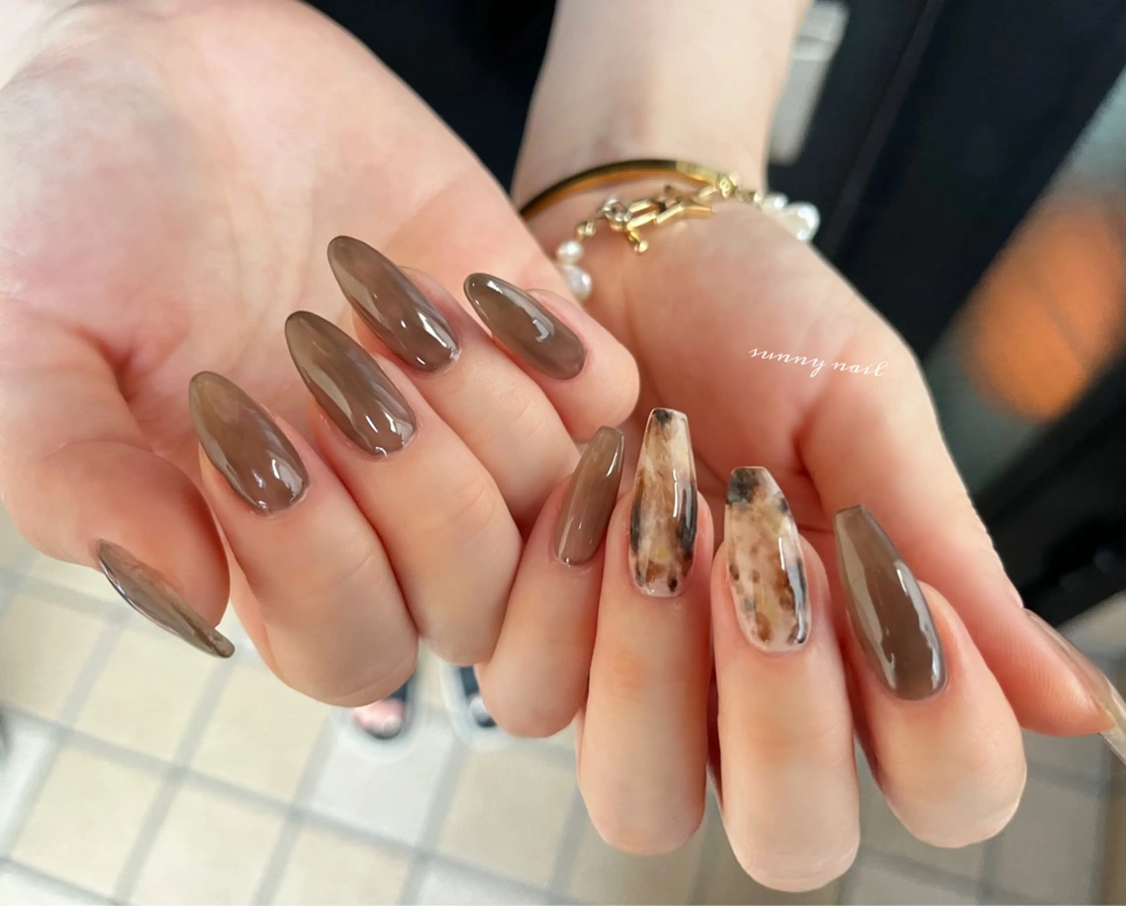 ネイル ブラウン ジェルネイル ニュアンスネイル パラジェル sunny nailのネイルデザイン