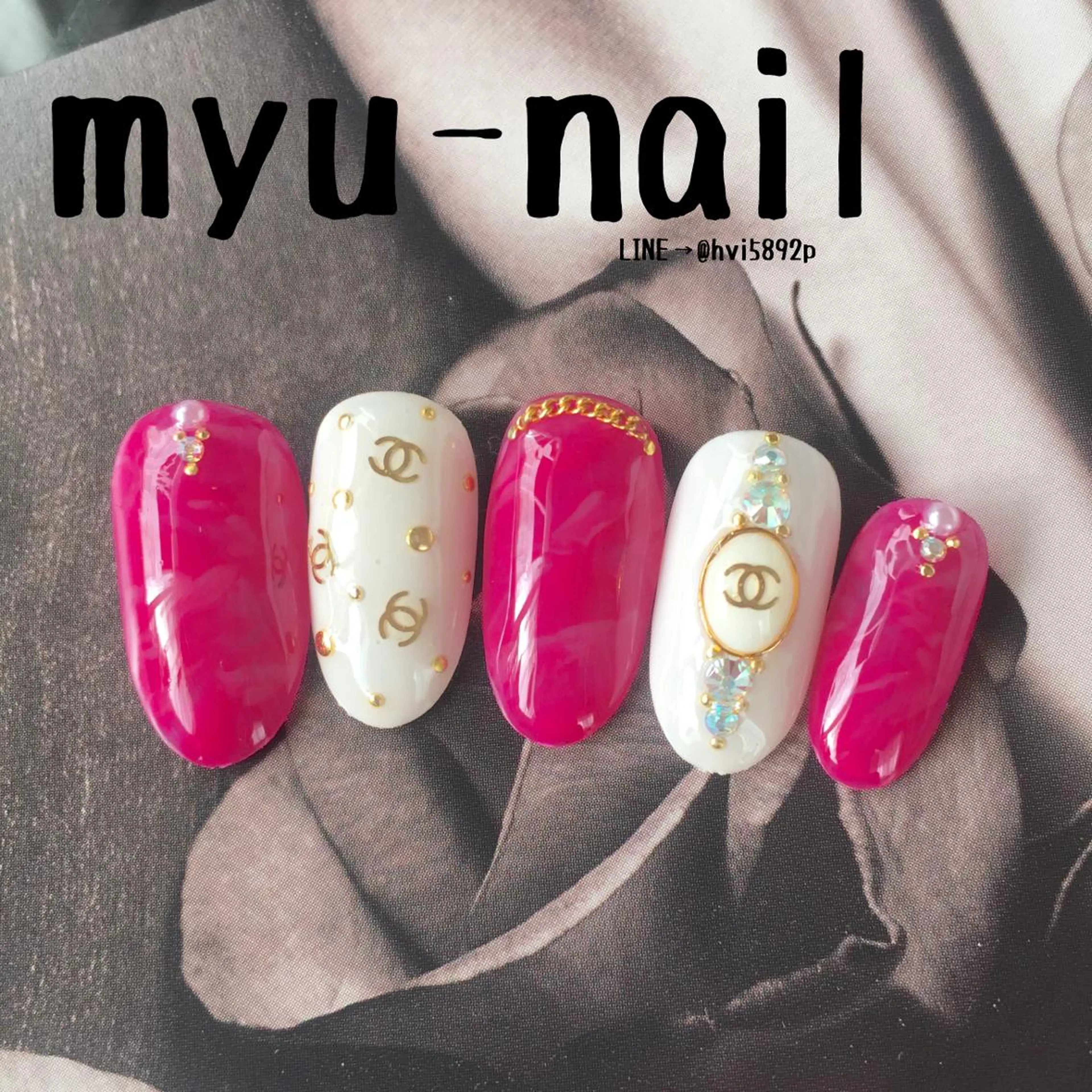 ネイル 大理石ネイル(マーブル) ワンカラーネイル ピンク ハンドネイル ホームサロン myu-nailのネイルデザイン