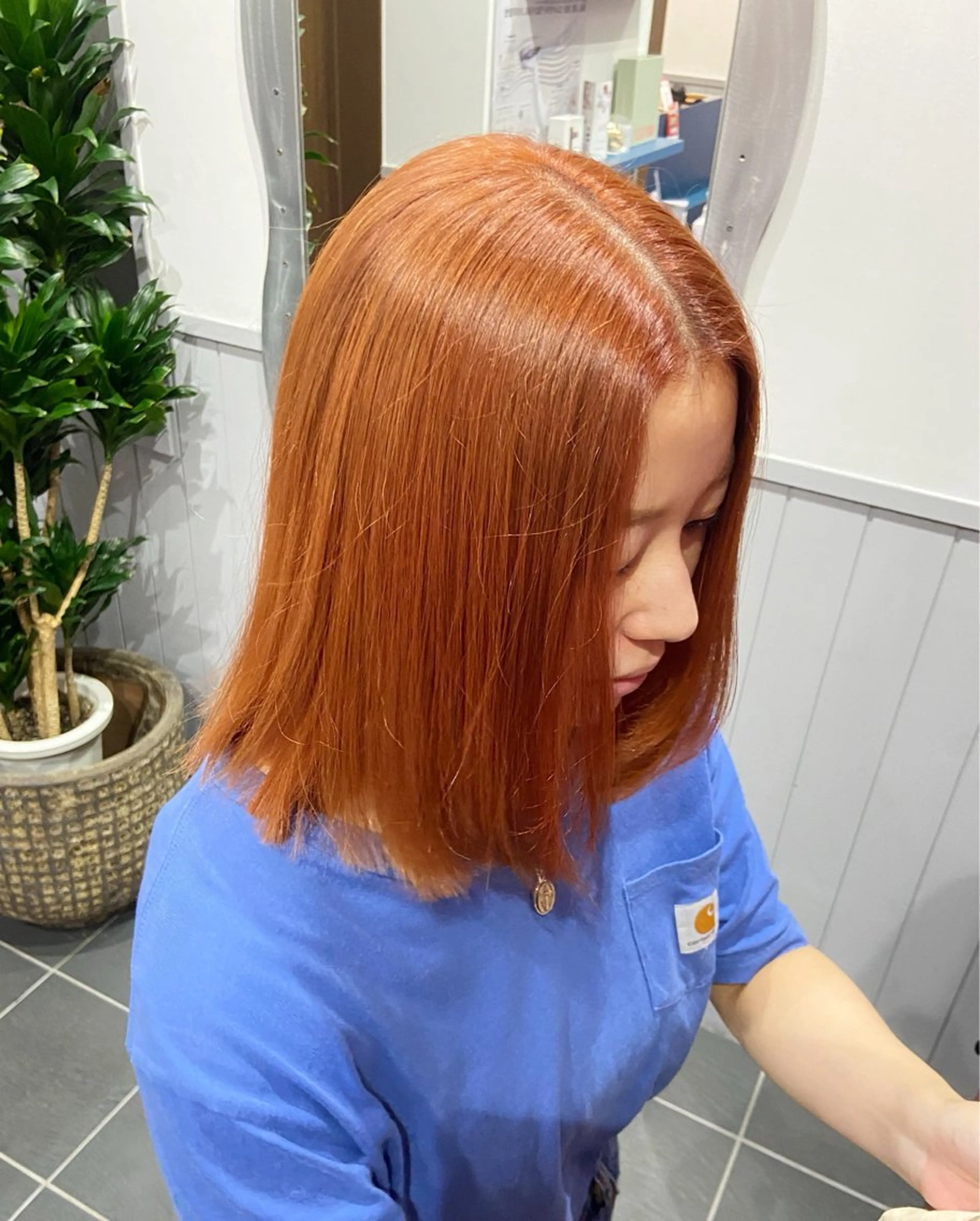 ミディアム カラー ブリーチ オレンジ 加藤 こゆきのヘアスタイル