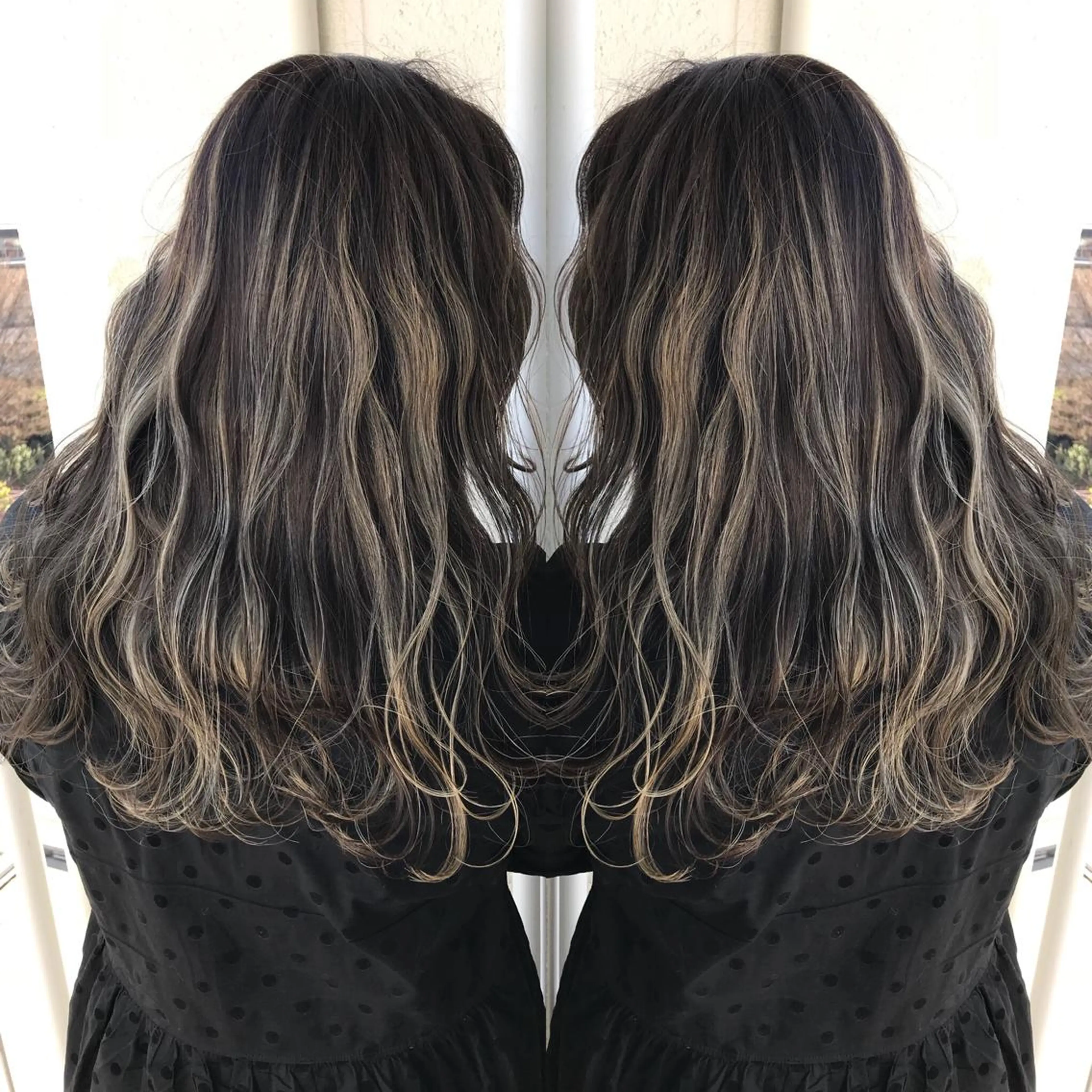 ロング カラー ヘアアレンジ ハイライトカラー ハイライト メンズハイトーン メンズバレイヤージュのヘアスタイル