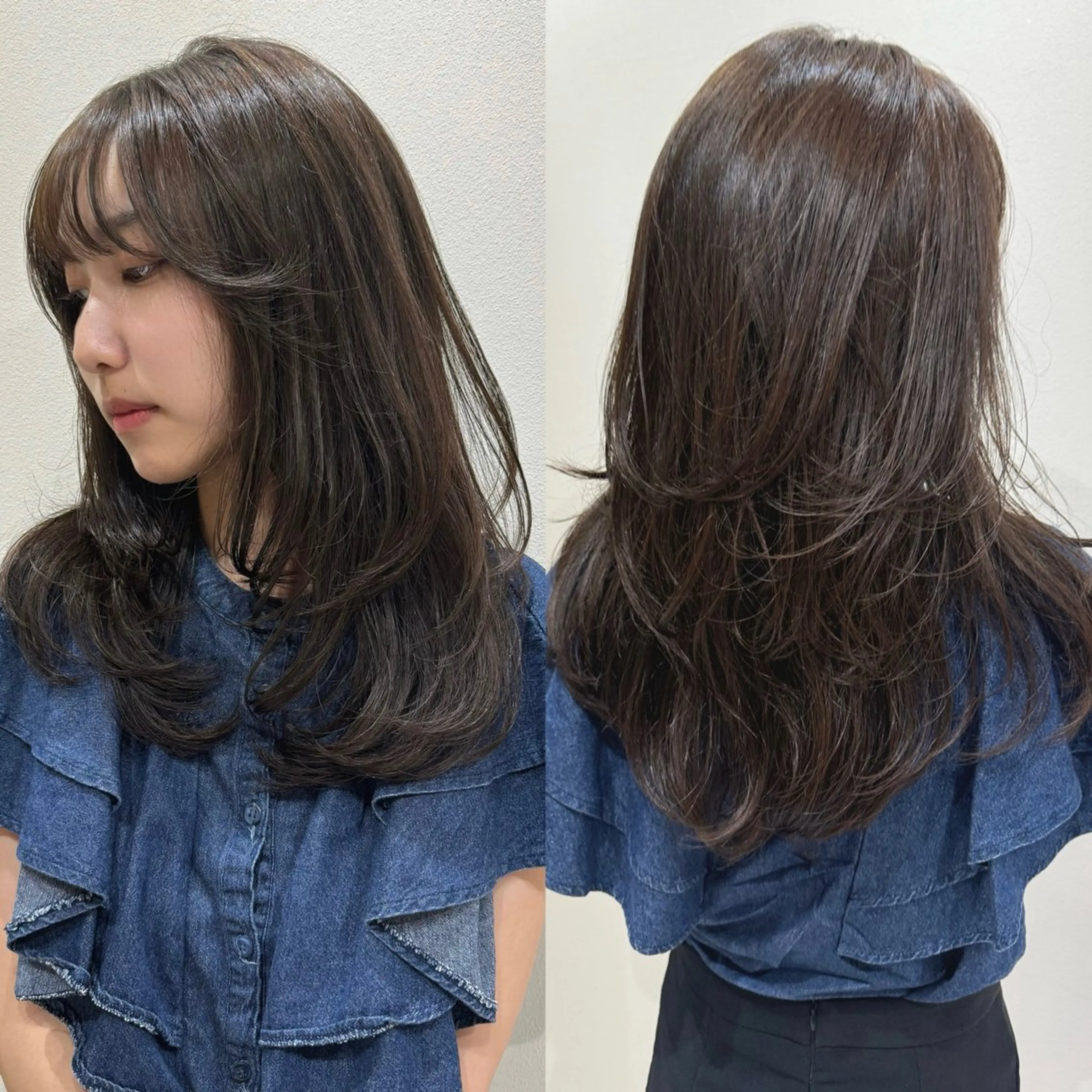 セミロング カラー ヘアアレンジ 透明感カラー 似合わせカット 小顔カット カット ヘアカラー トリートメント 🤍layer🤍 リナのヘアスタイル