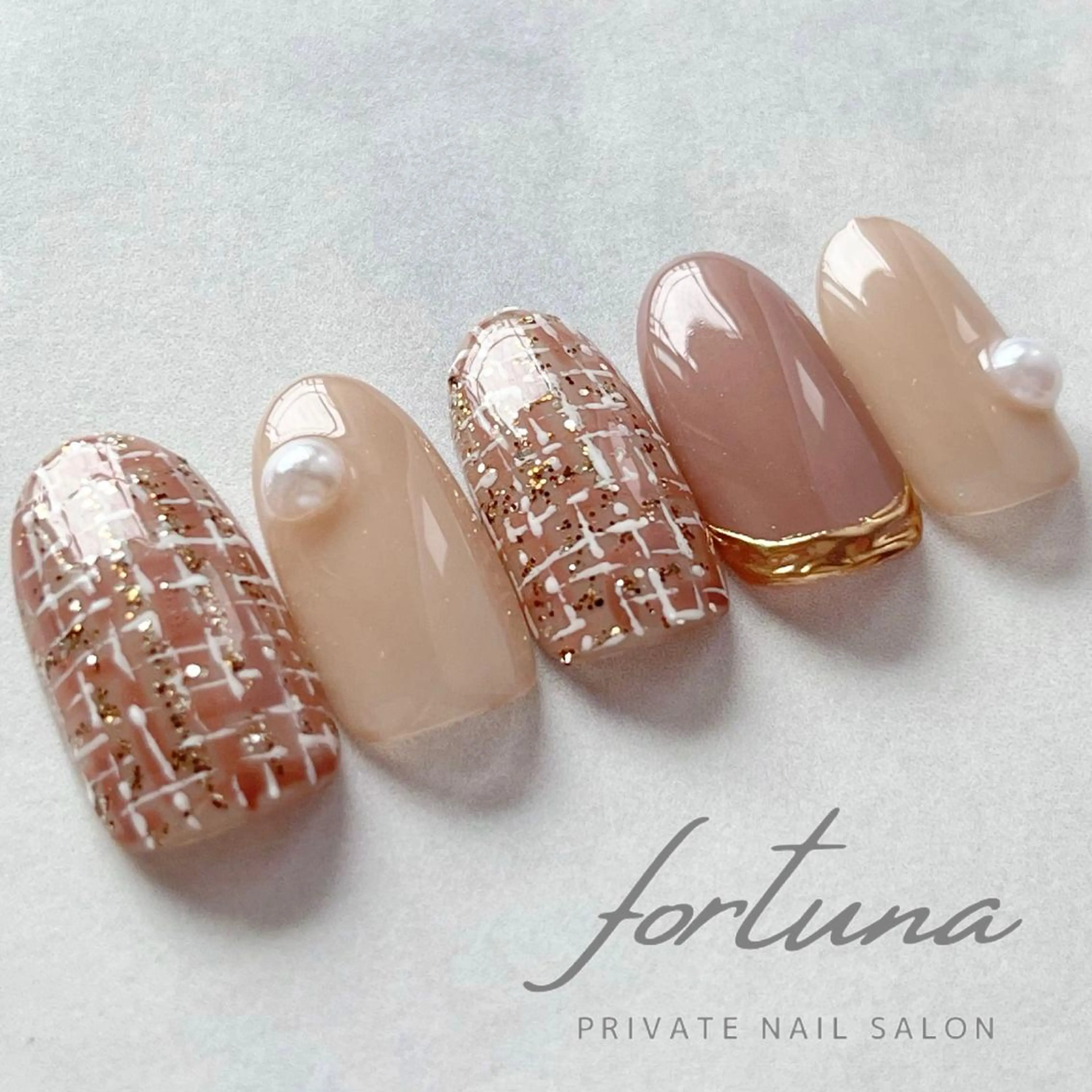 ネイル ツイードネイル 冬ネイル ハンドネイル fortuna 武藤裕美のネイルデザイン
