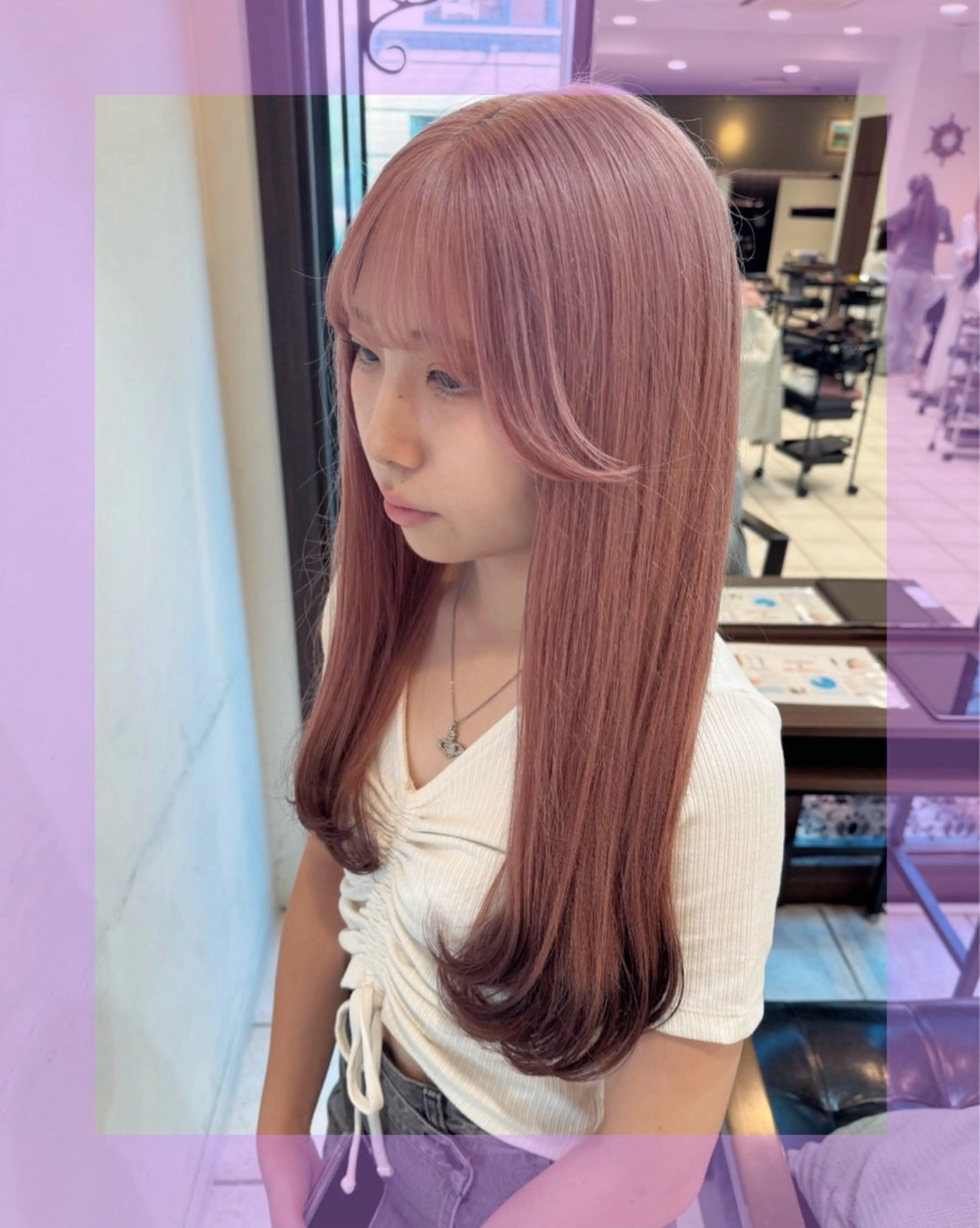 ロング カラー ヘアアレンジ ピンクカラー ブリーチ♡メンズ マッシュ♡MIUのヘアスタイル