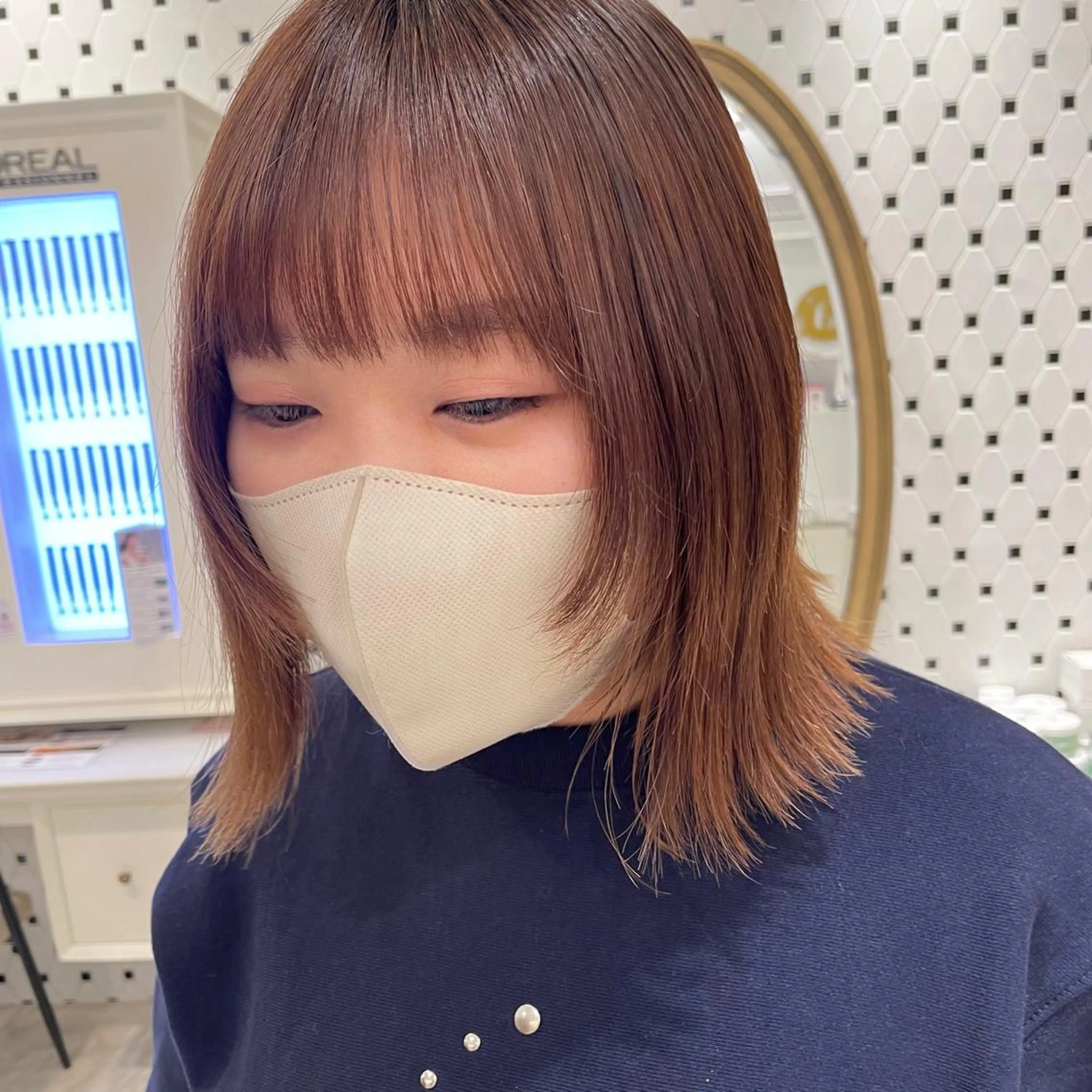 ミディアム 顔周りカット カット ボブパーマ ♡ヨシカワハナコのヘアスタイル