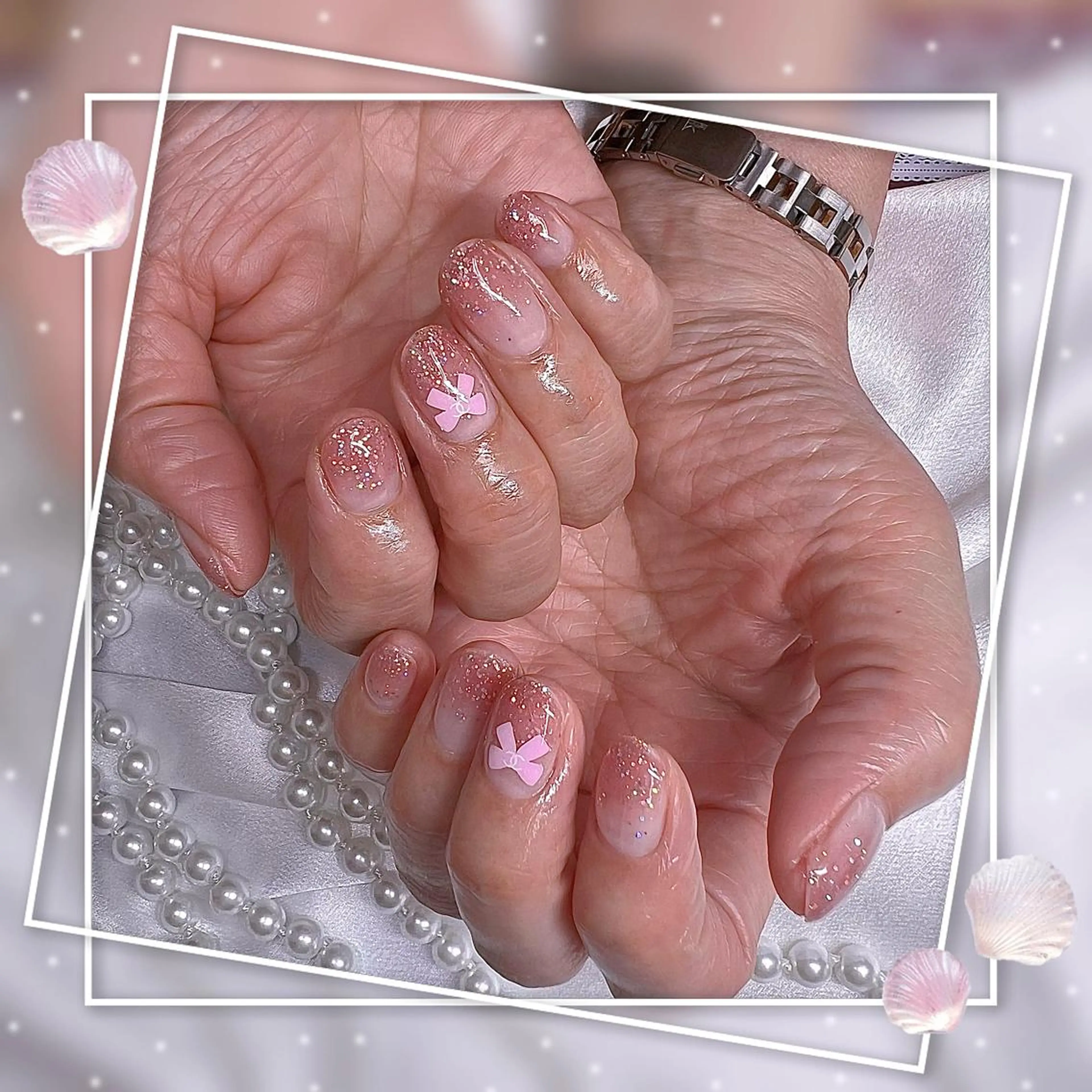 ネイル フレンチネイル キラキラネイル 韓国ネイル マグネットネイル マグネットフレンチ Chill Nailsalonのネイルデザイン