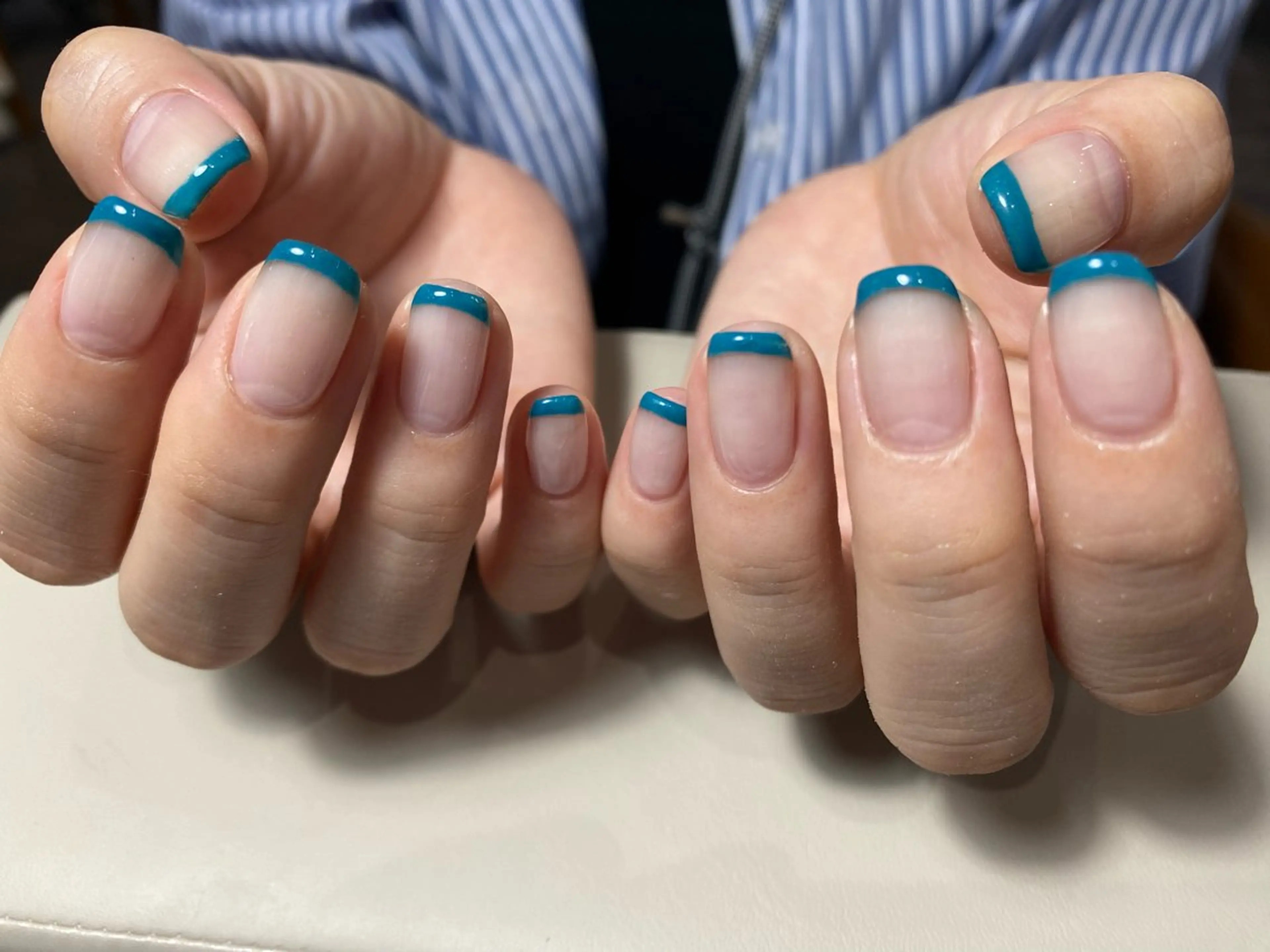 ネイル ブルー フレンチネイル Yarm As Etel　。のネイルデザイン