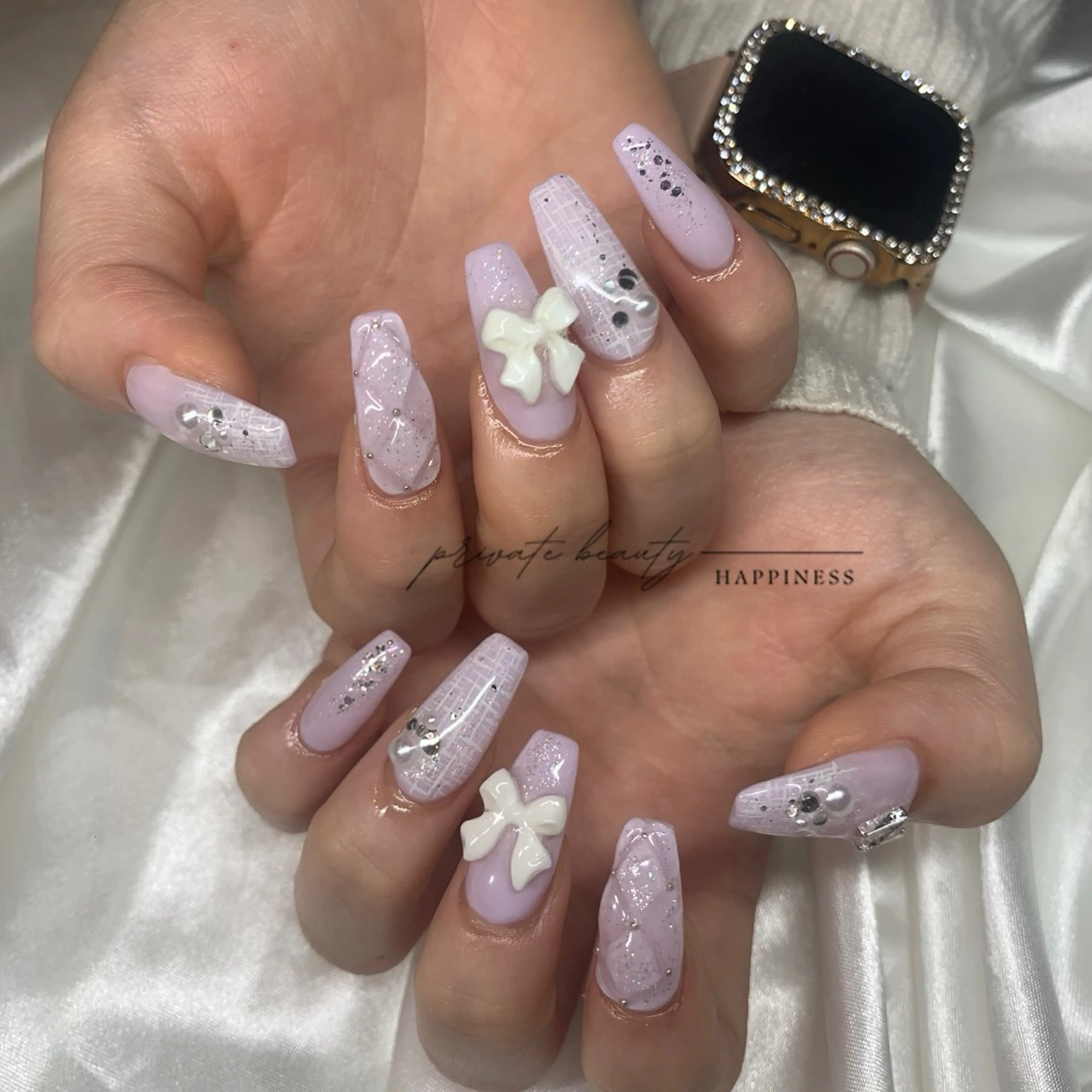 ネイル 長さ出し 卒業式 ロングネイル 持ち込み パープル happiness nailのネイルデザイン