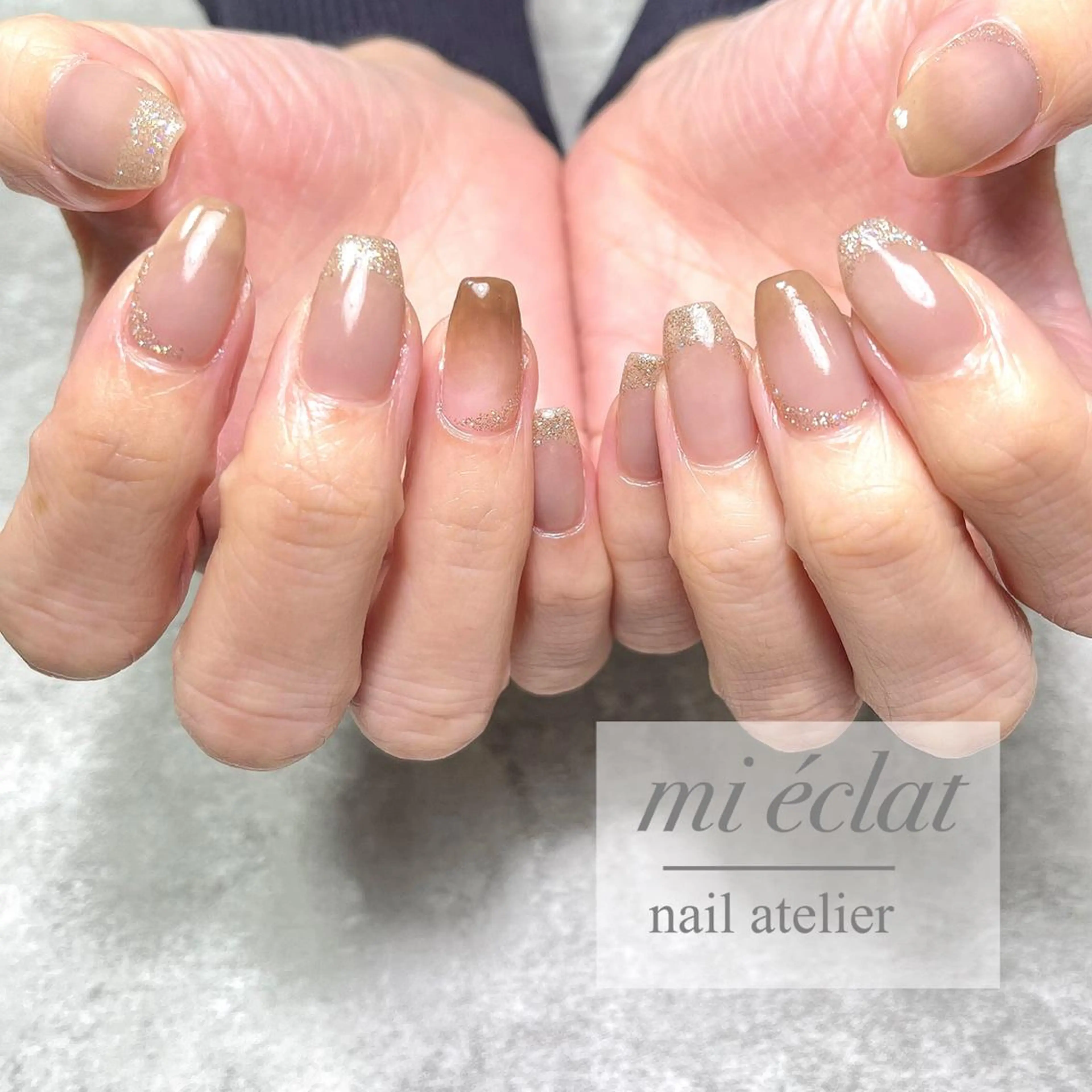 ネイル アートネイル ブラウン 桜ネイル 入学式 フラワーネイル ハンドネイル mi éclat ミ　エクラのネイルデザイン