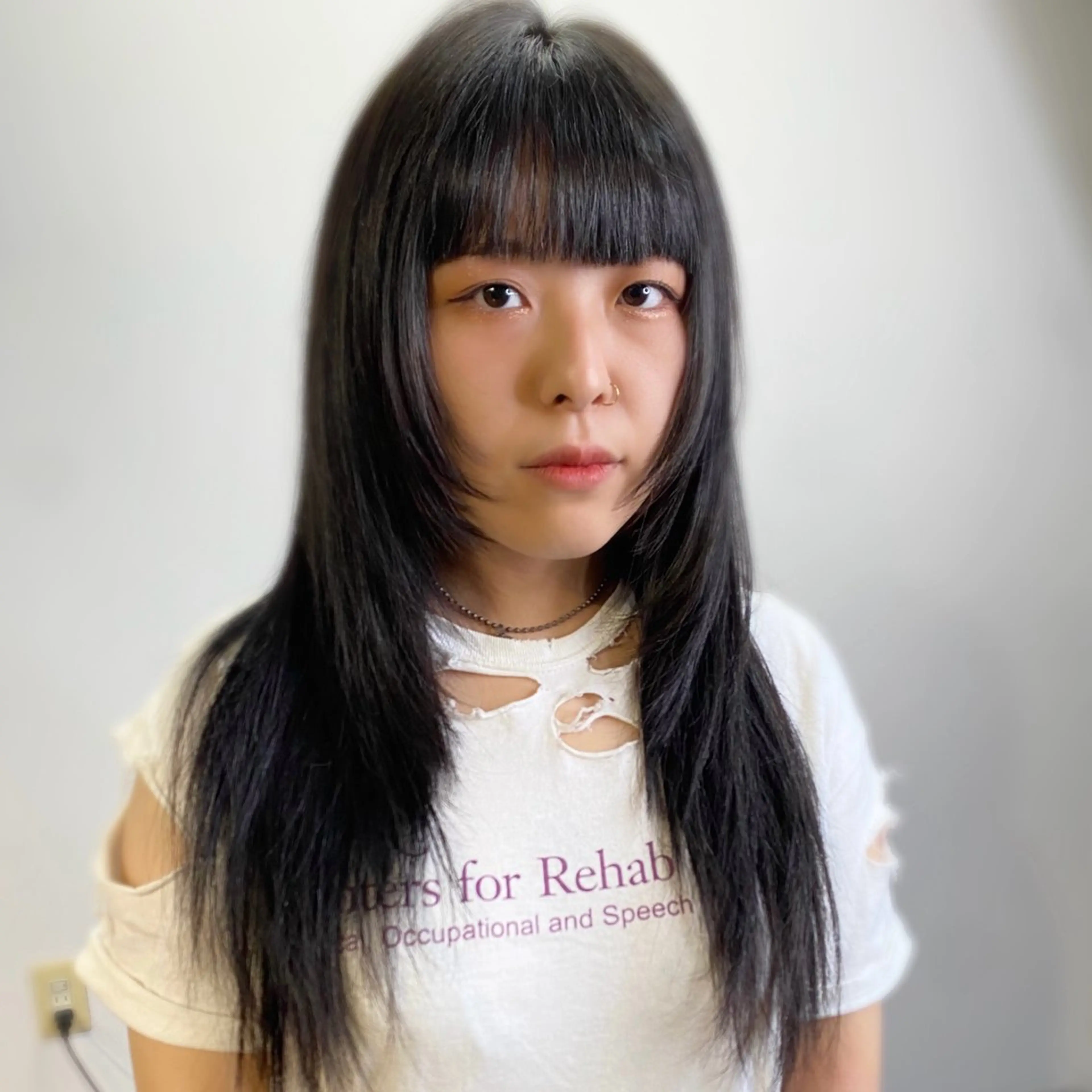 ロング カラー ヘアアレンジ 黒髪 ブルーカラー ブルーブラック 顔まわりレイヤー 顔周りカット カット ヘアカラー トリートメント 韓国ヘア×髪質 改善🇰🇷シオリのヘアスタイル