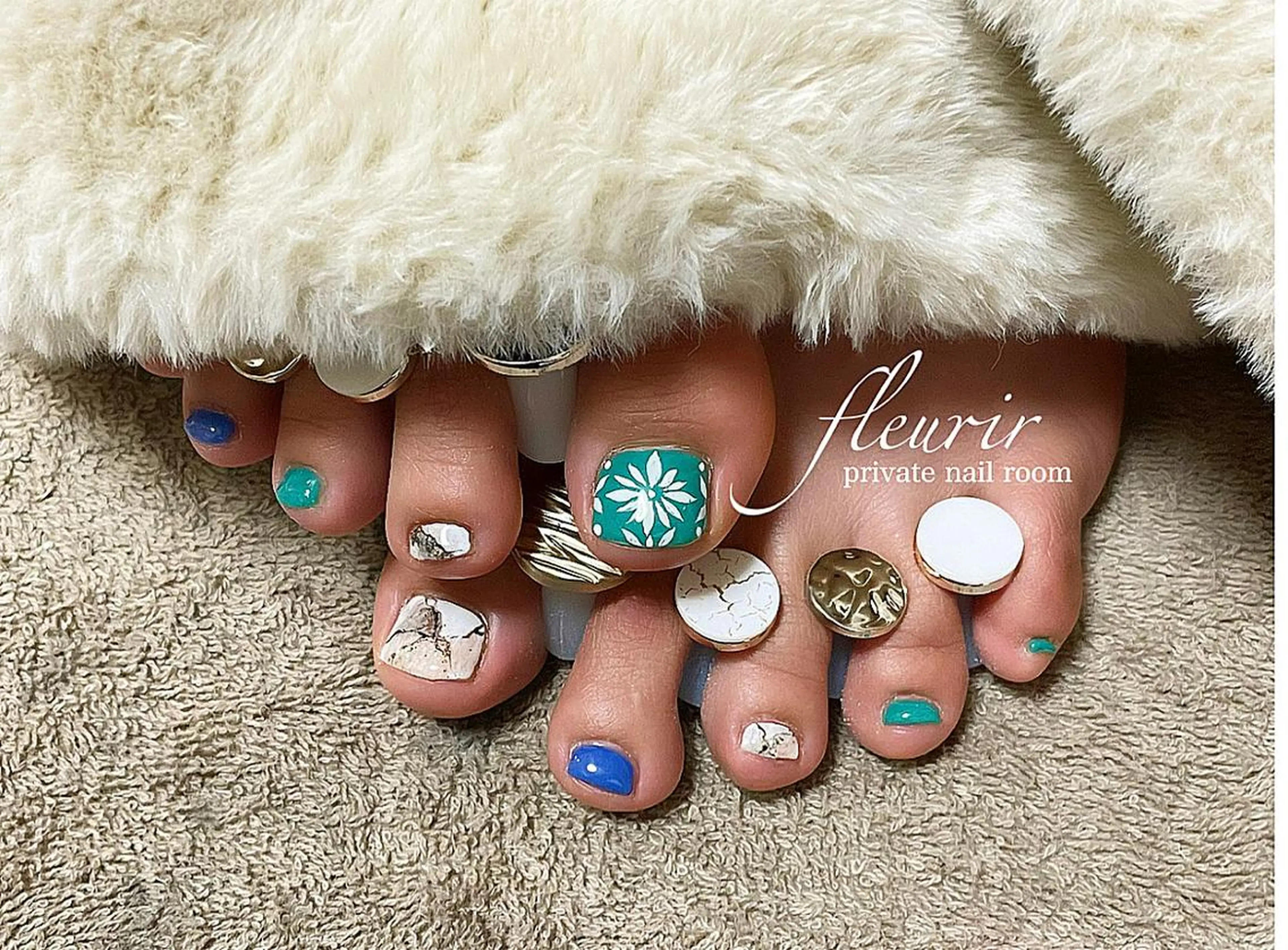 ネイル アートネイル ブルー ブラウン グリーン 大理石ネイル(マーブル) フルリール 【プライベートサロンのネイルデザイン