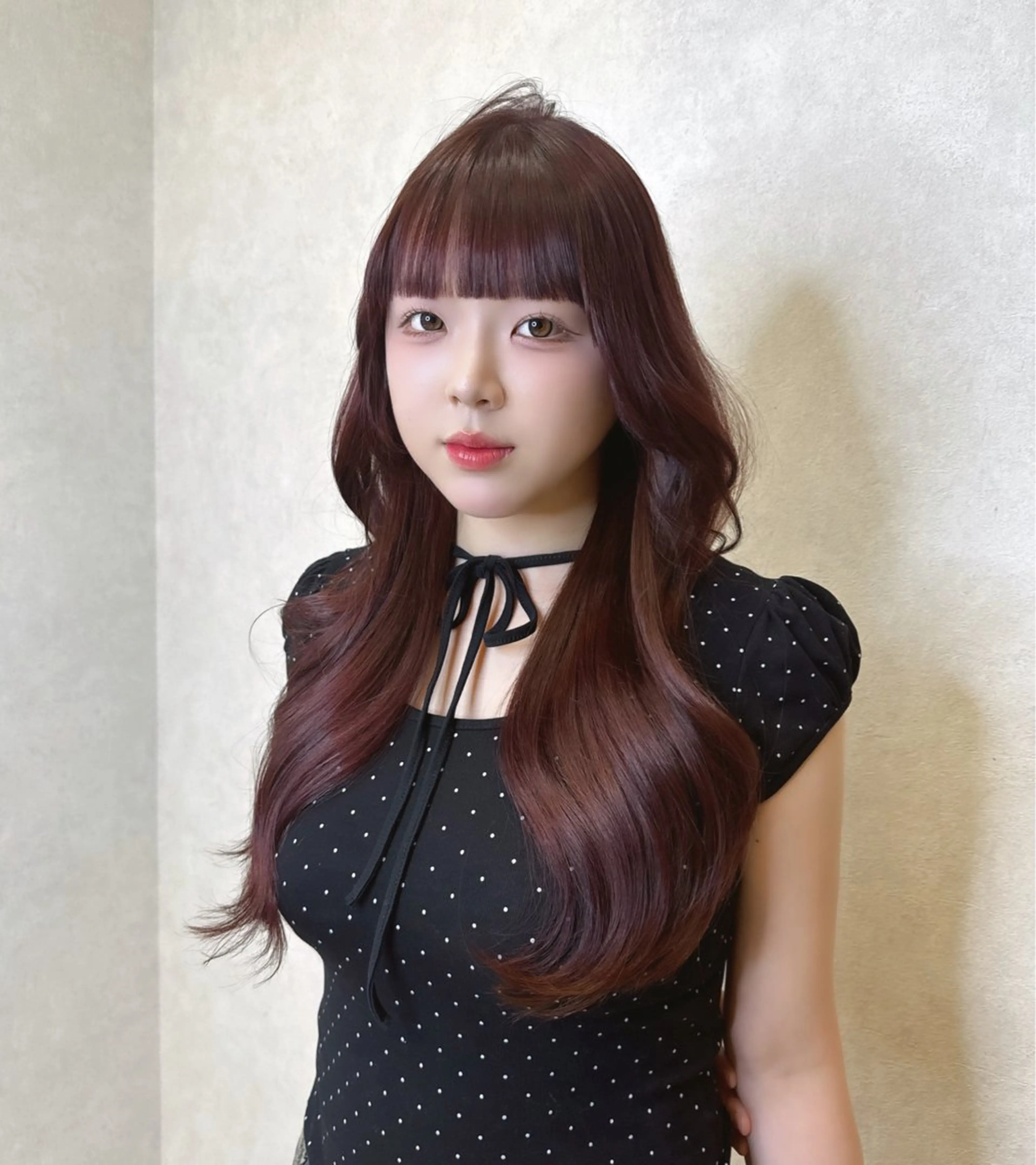 ロング レッドブラウン カット ヘアカラー トリートメント 🇰🇷POCKET 宇根 幸恵🎀のヘアスタイル