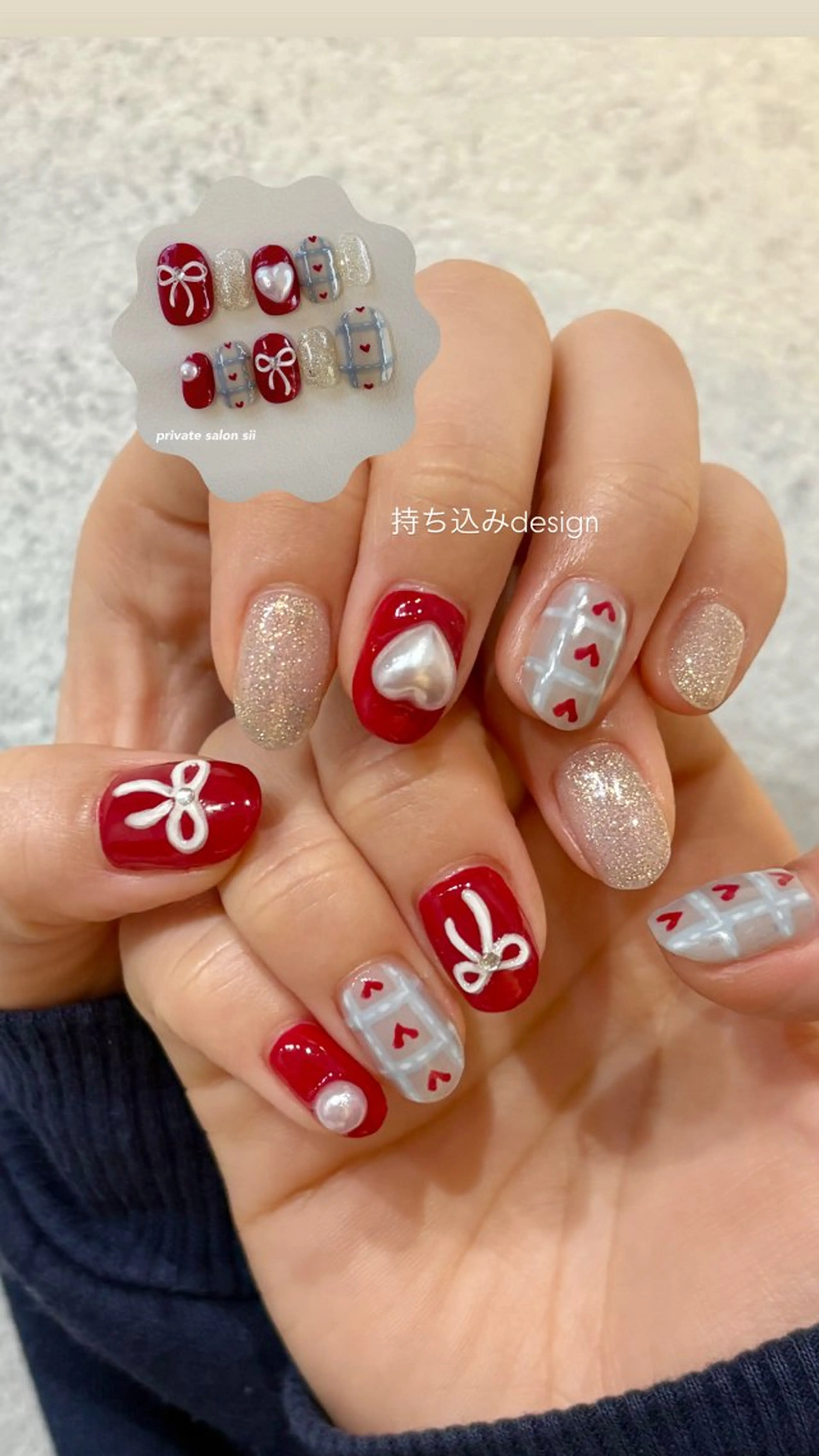 ネイル ハート 持ち込み リボン neo.nail柏 Mutsumiのネイルデザイン