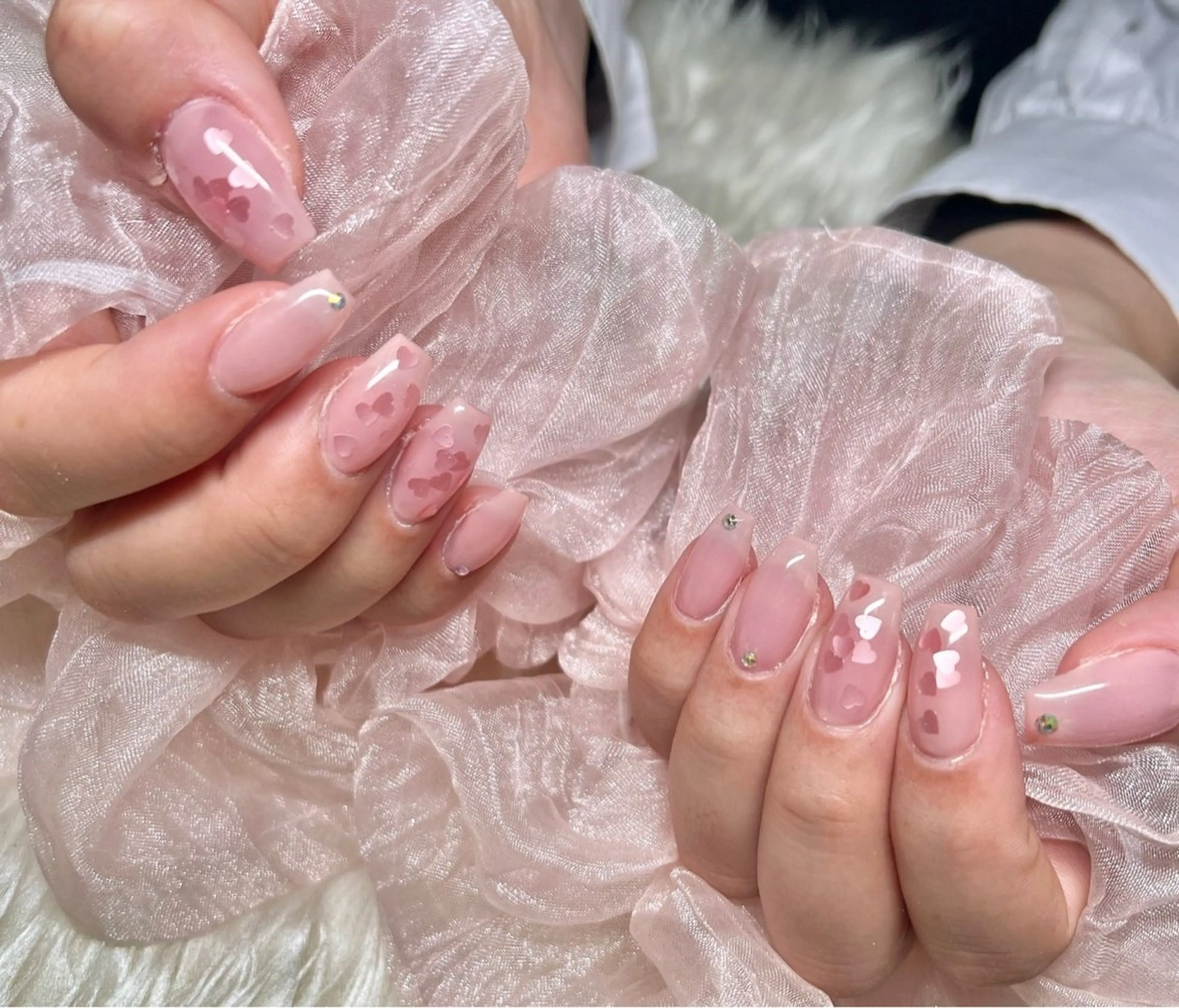 ネイル 長さ出し フレンチネイル ジェルネイル グラデーション ハート ハンドネイル Nail&eye Belire 新宿のネイルデザイン