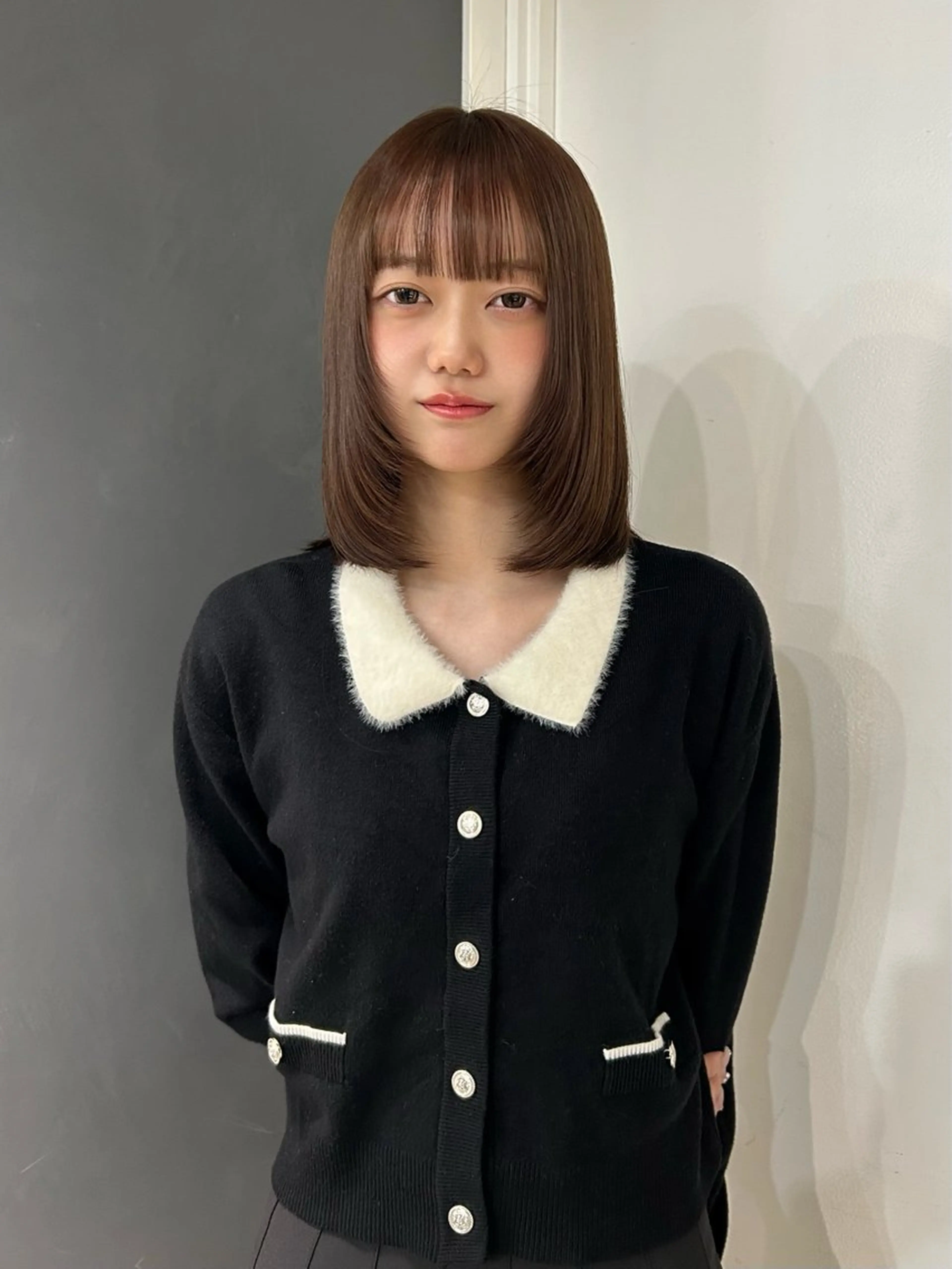 ミディアム カット ヘアカラー トリートメント えり 堀江/ボブ /成人式カラーのヘアスタイル