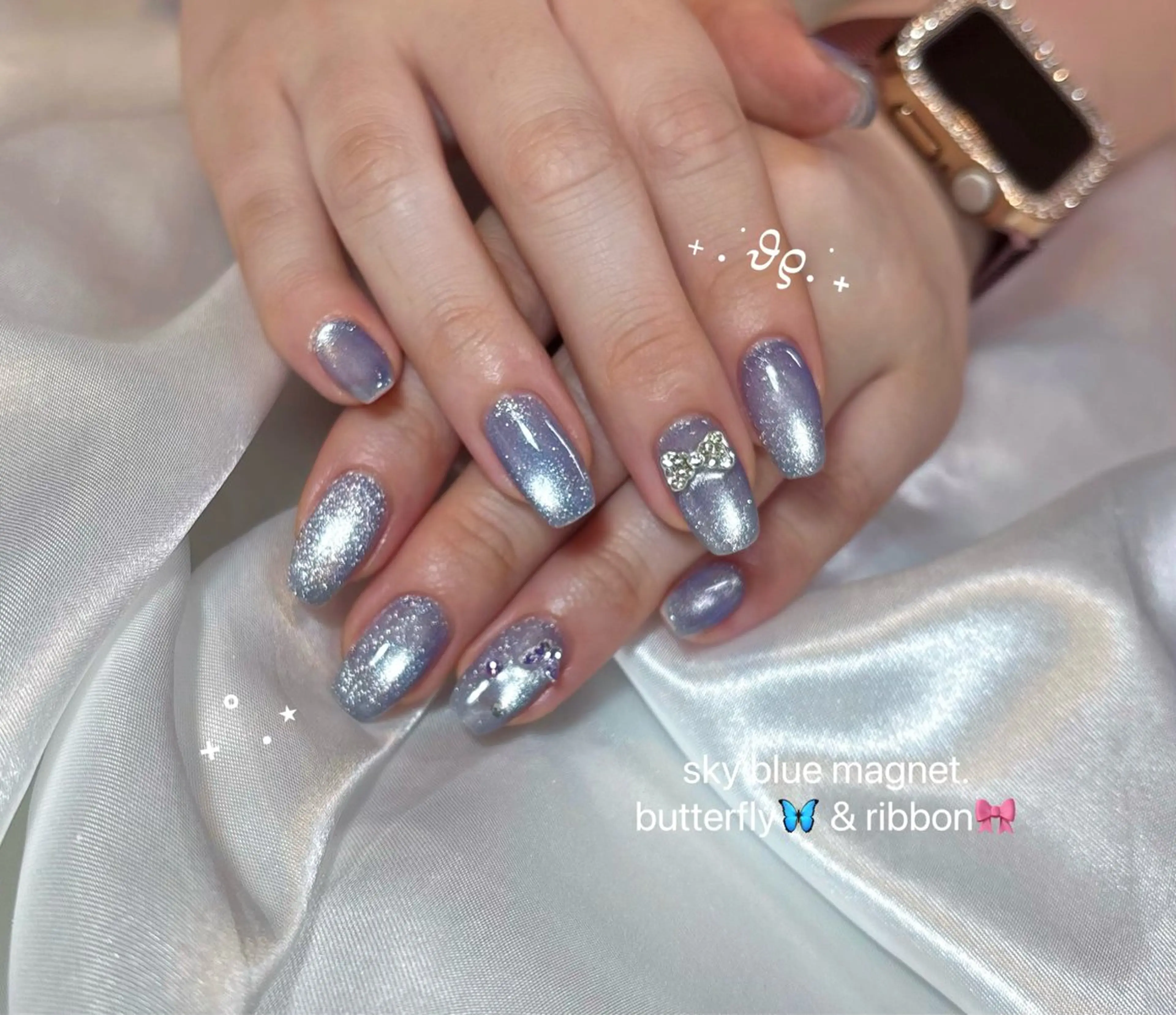ネイル ブルー 韓国ネイル 水色 マグネットネイル ワンカラーネイル Chat　noir所属・【chatnoir】 MIYUのネイルデザイン