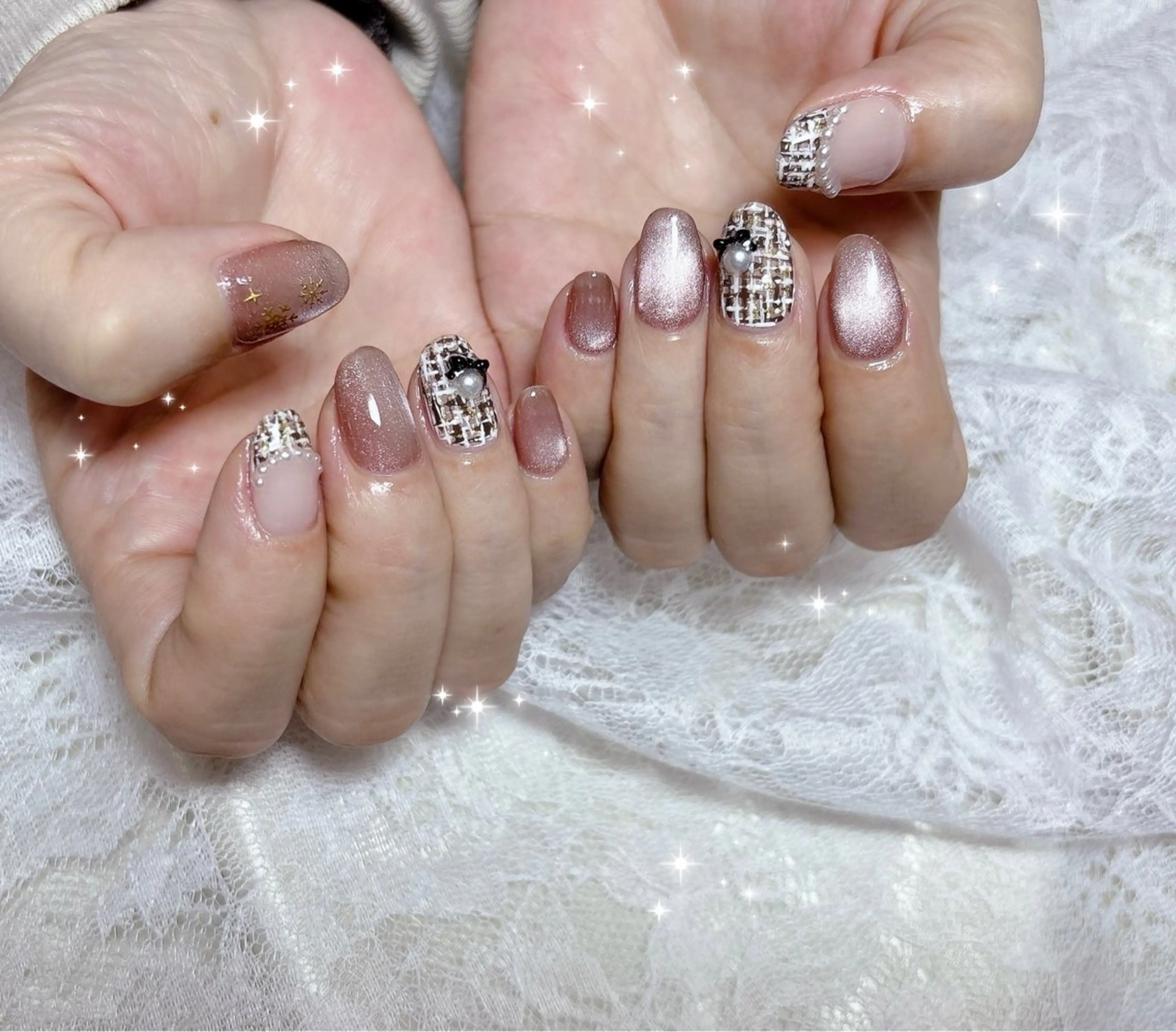 ネイル ブラウン ツイードネイル ハンドネイル FLARE NAIL フレアネイルのネイルデザイン