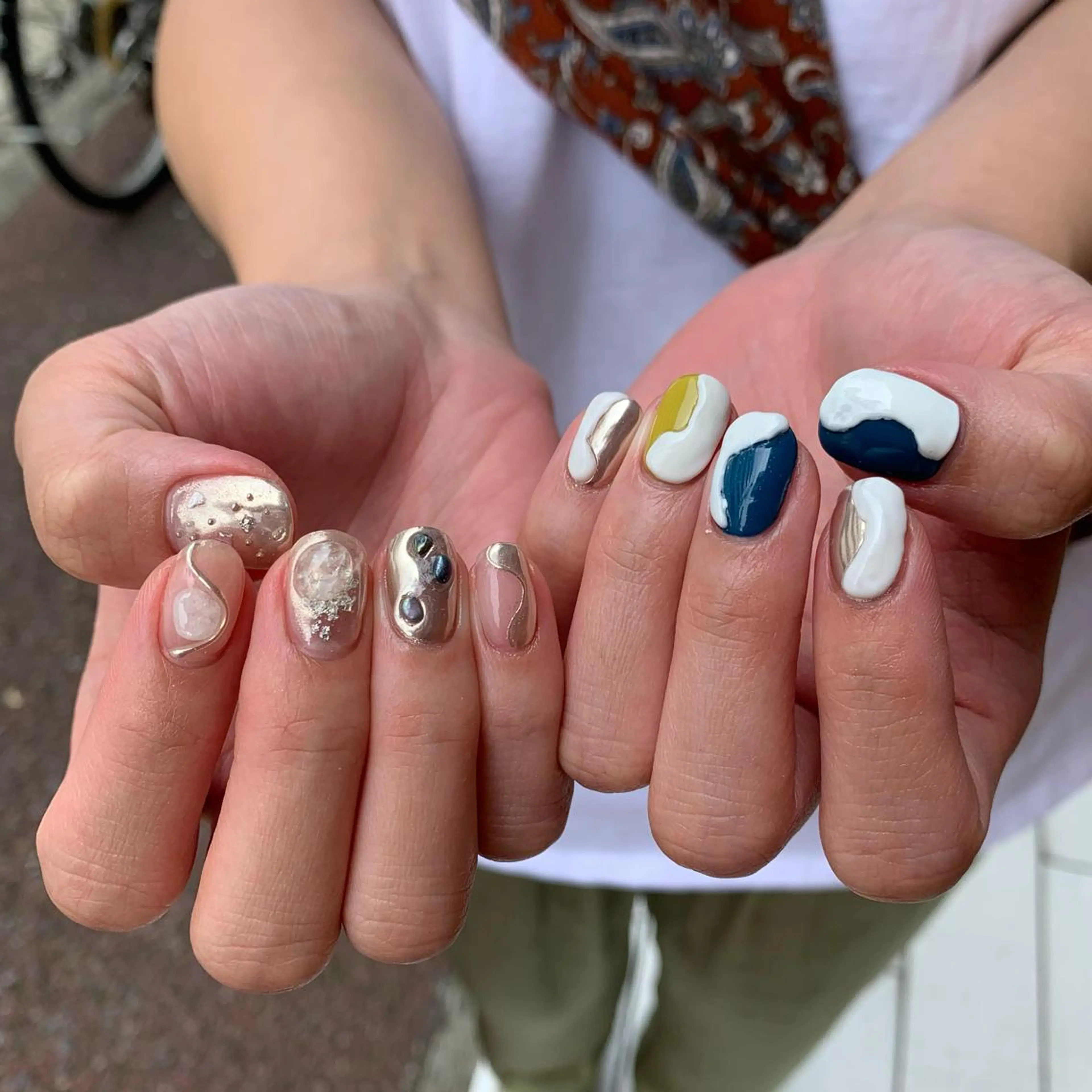 ネイル ブルー グリーン シルバー 鈴木 まゆのネイルデザイン