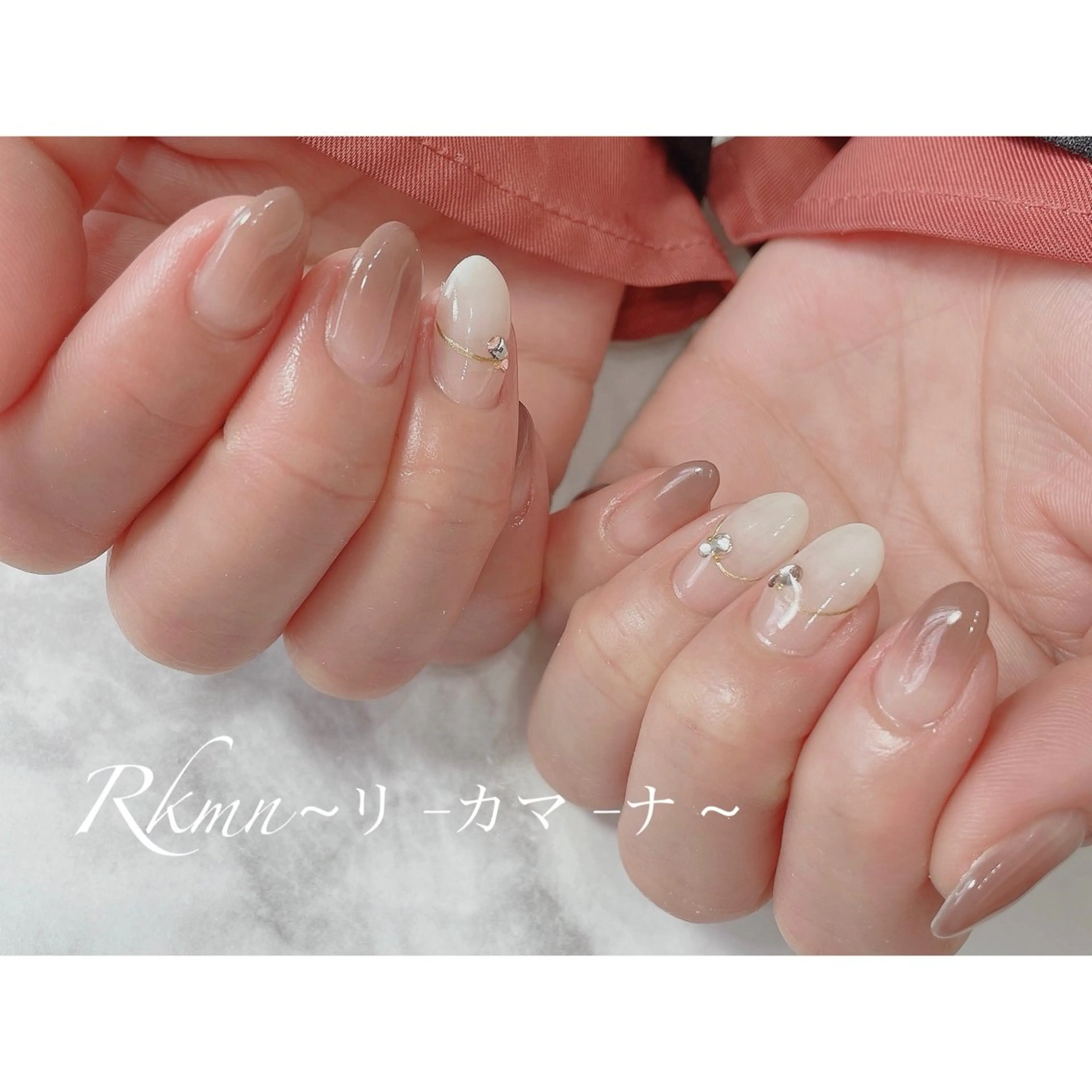 ネイル アートネイル ブラウン グラデーション 春ネイル ホワイト ハンドネイル フットネイル ハンドケア Rkmn ~リ-カマ-ナ~のネイルデザイン